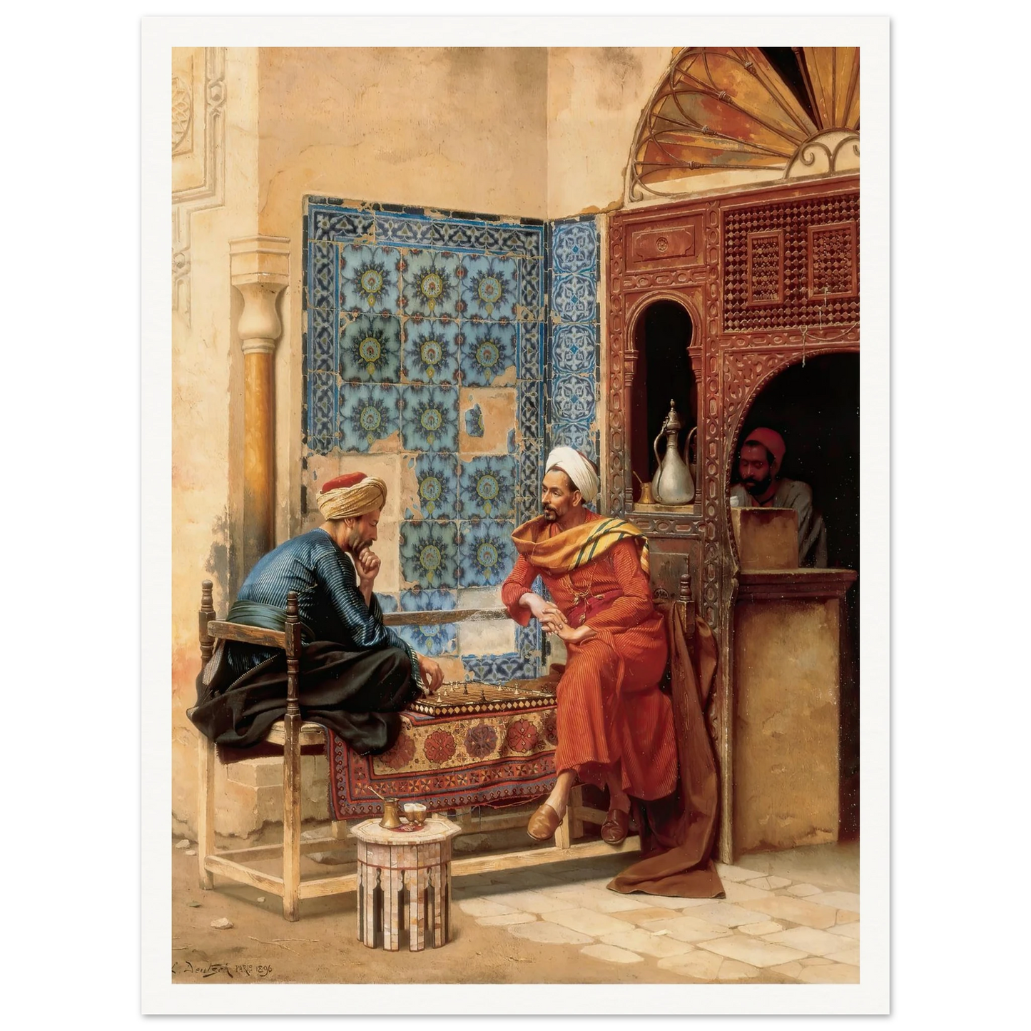 The Chess Game (1896) Art Print | Ludwig Deutsch - Framed Poster - 30x40 cm / 12x16″ - Black frame