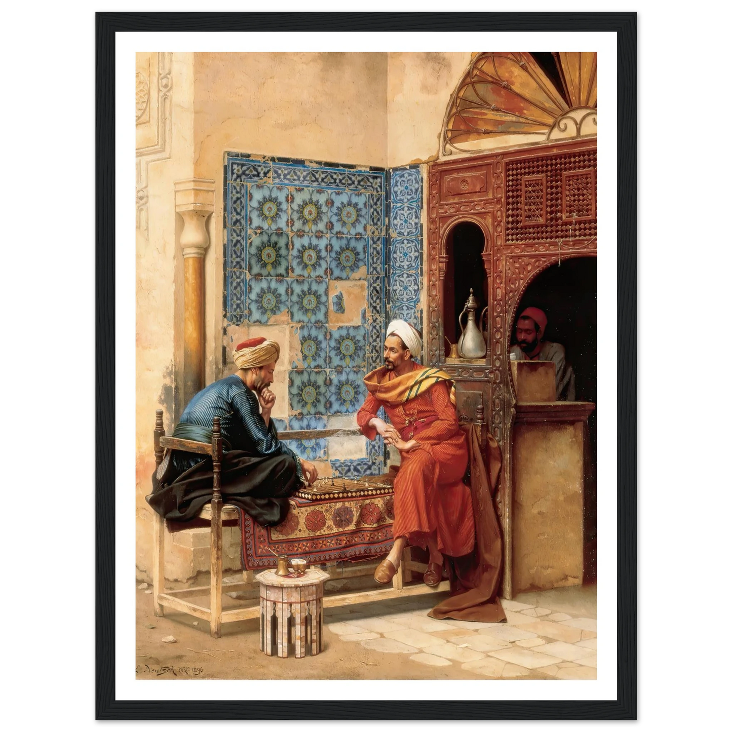 The Chess Game (1896) Art Print | Ludwig Deutsch - Framed Poster - 30x40 cm / 12x16″ - Black frame