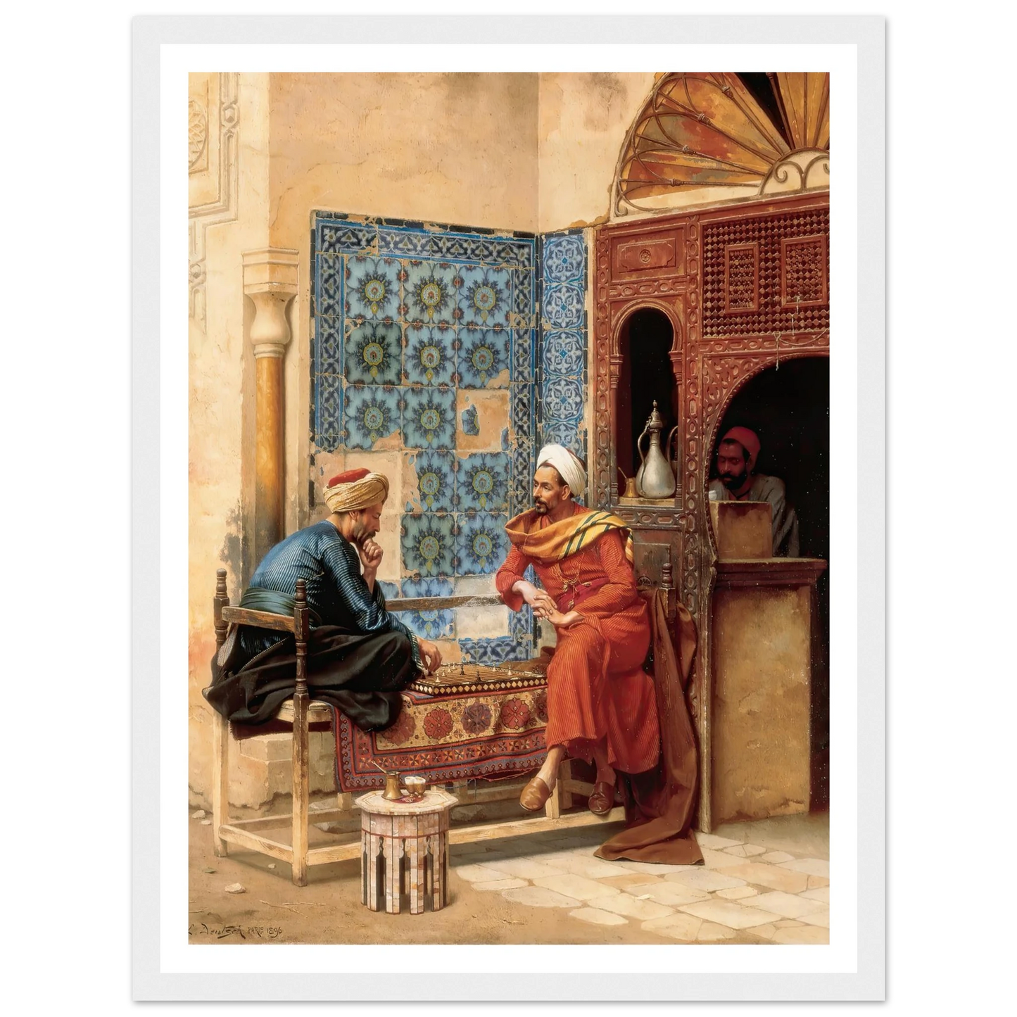 The Chess Game (1896) Art Print | Ludwig Deutsch - Framed Poster - 30x40 cm / 12x16″ - Black frame