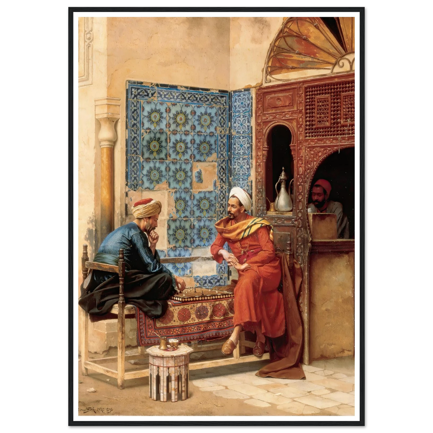 The Chess Game (1896) Art Print | Ludwig Deutsch - Framed Poster - 30x40 cm / 12x16″ - Black frame