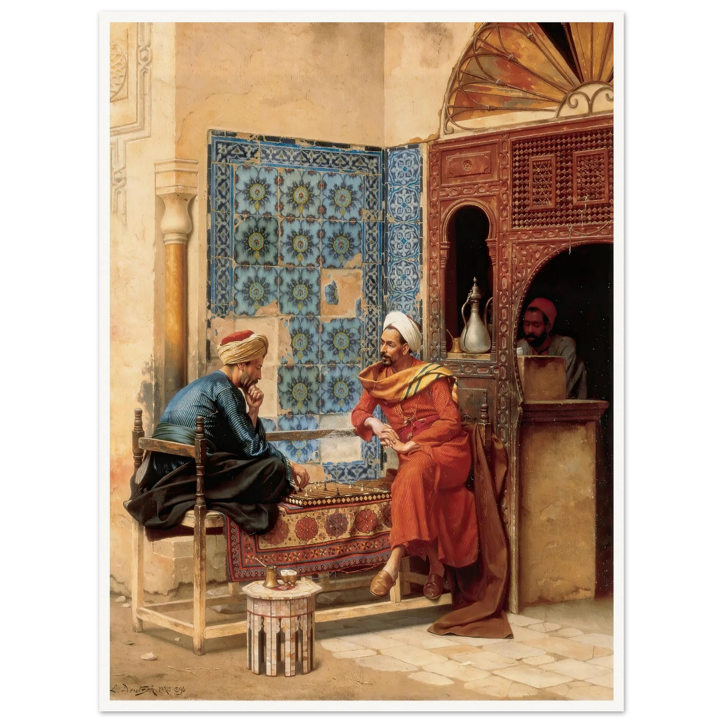 The Chess Game (1896) Art Print | Ludwig Deutsch - Framed Poster - 30x40 cm / 12x16″ - Black frame