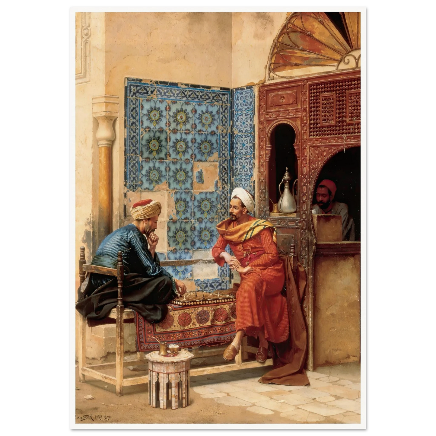 The Chess Game (1896) Art Print | Ludwig Deutsch - Framed Poster - 30x40 cm / 12x16″ - Black frame