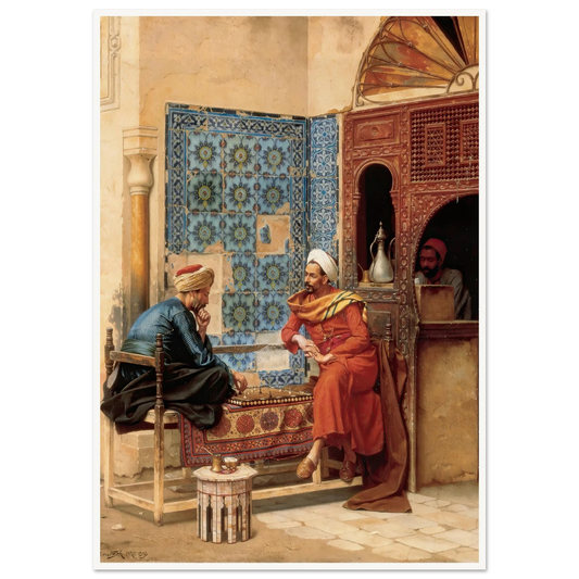 The Chess Game (1896) Art Print | Ludwig Deutsch - Framed Poster - 30x40 cm / 12x16″ - Black frame