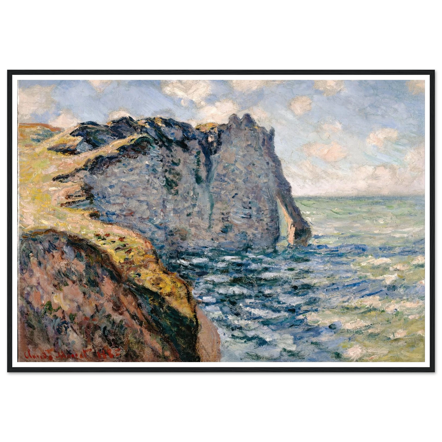 The Cliff of Aval, Etrétat (1885) Art Print | Claude Monet - Framed Poster - 30x40 cm / 12x16″ - Black frame