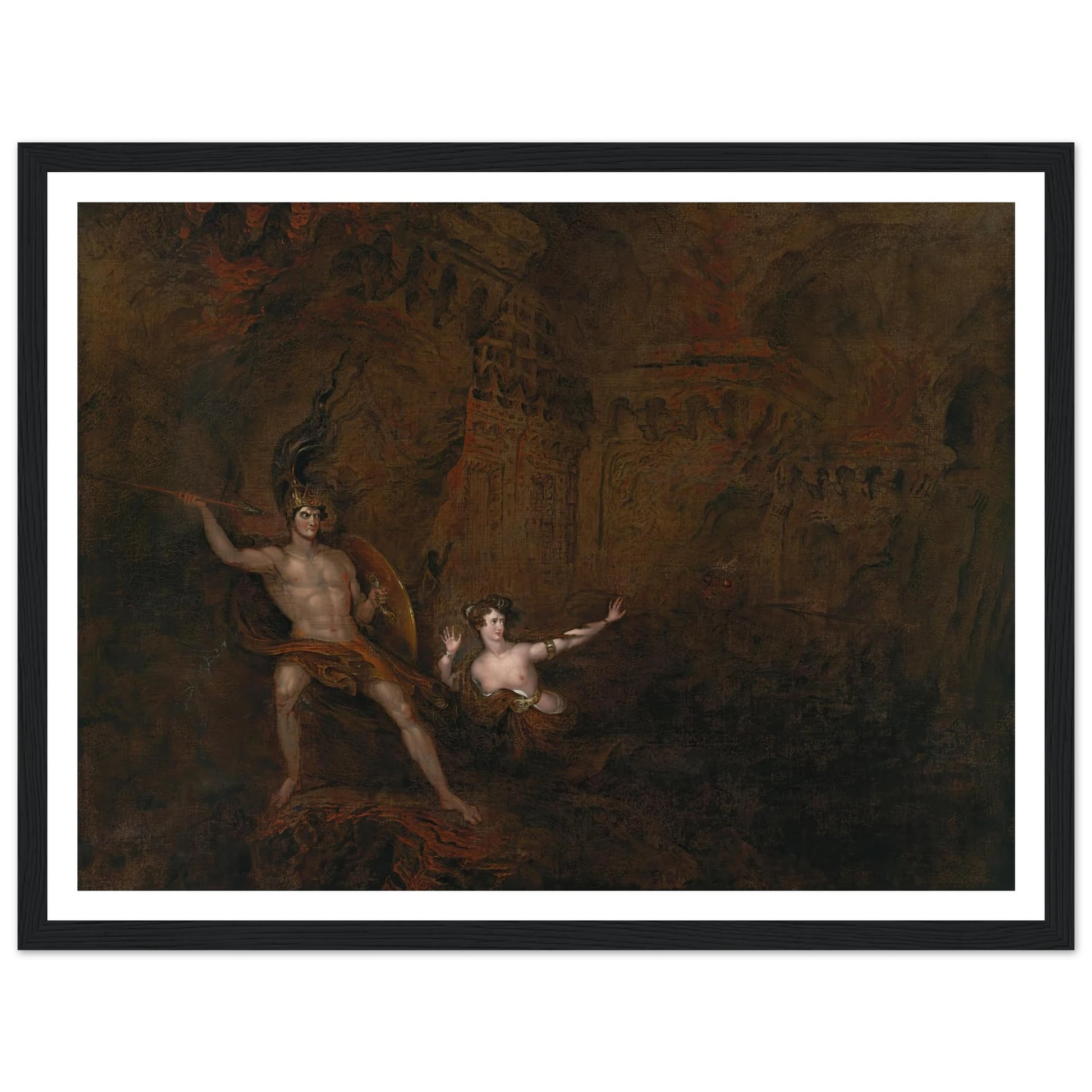 The Conflict Between Satan And Death (1832) Art Print | John Martin - Framed Poster - 30x40 cm / 12x16″ - Black frame