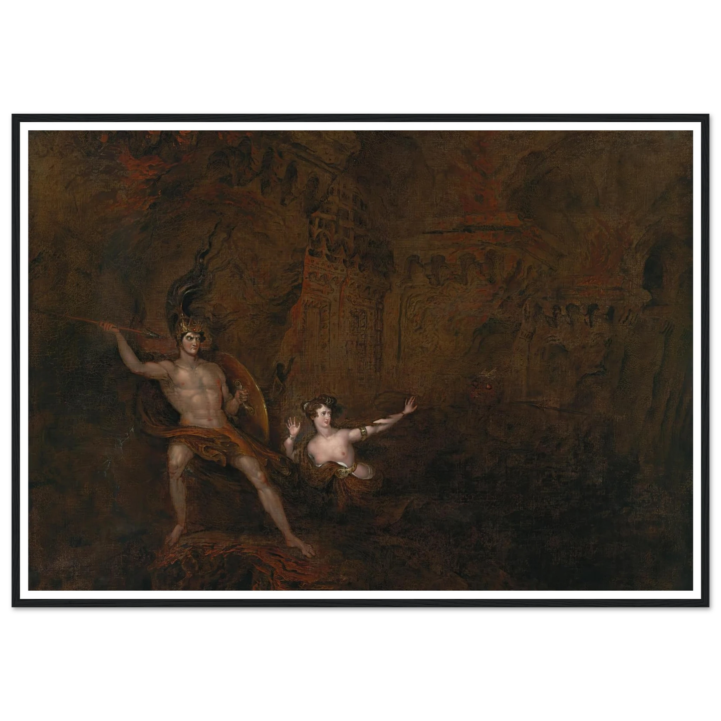 The Conflict Between Satan And Death (1832) Art Print | John Martin - Framed Poster - 30x40 cm / 12x16″ - Black frame