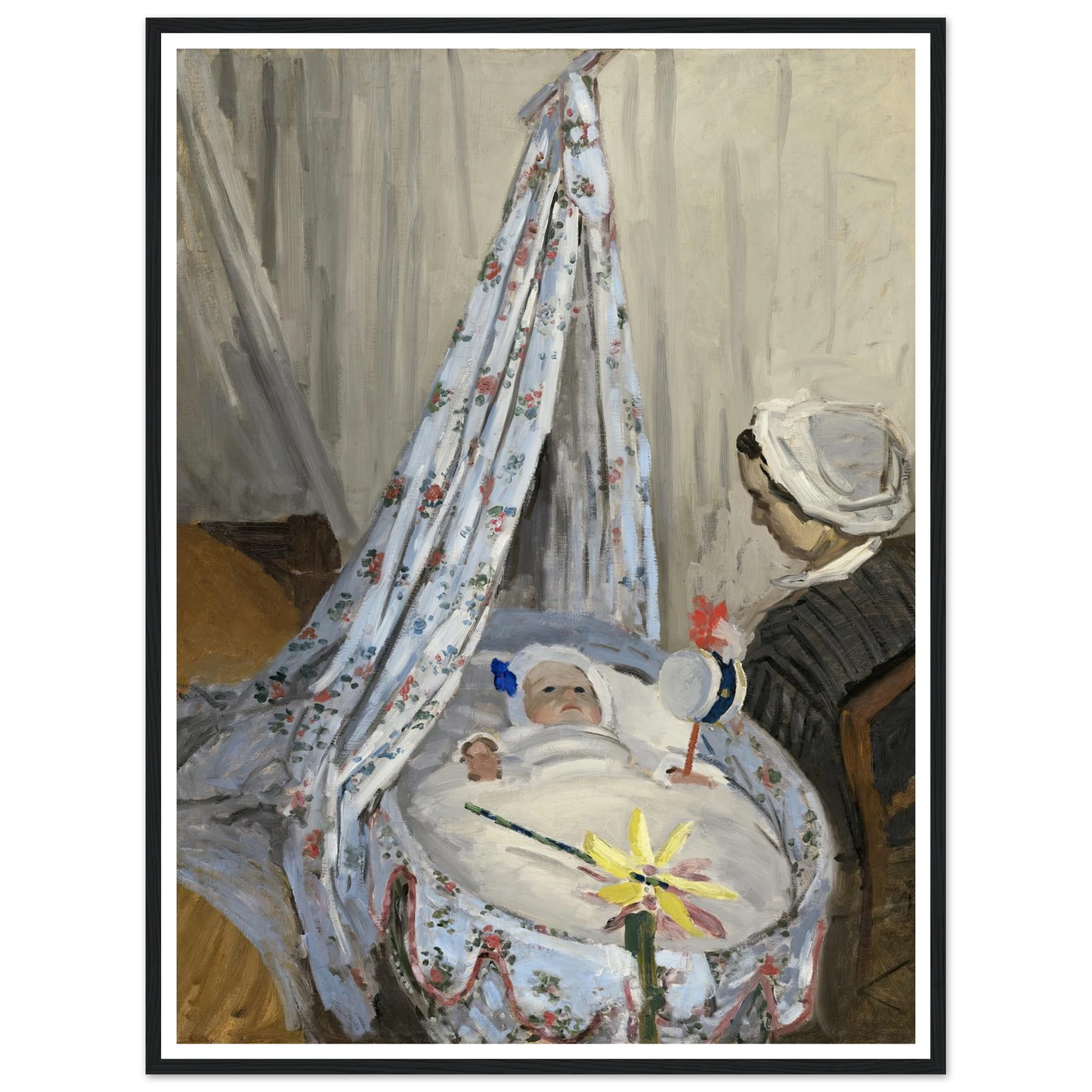 The Cradle – Camille with the Artist’s Son Jean (1867) Art Print | Claude Monet - Framed Poster - 30x40 cm / 12x16″ - Black frame
