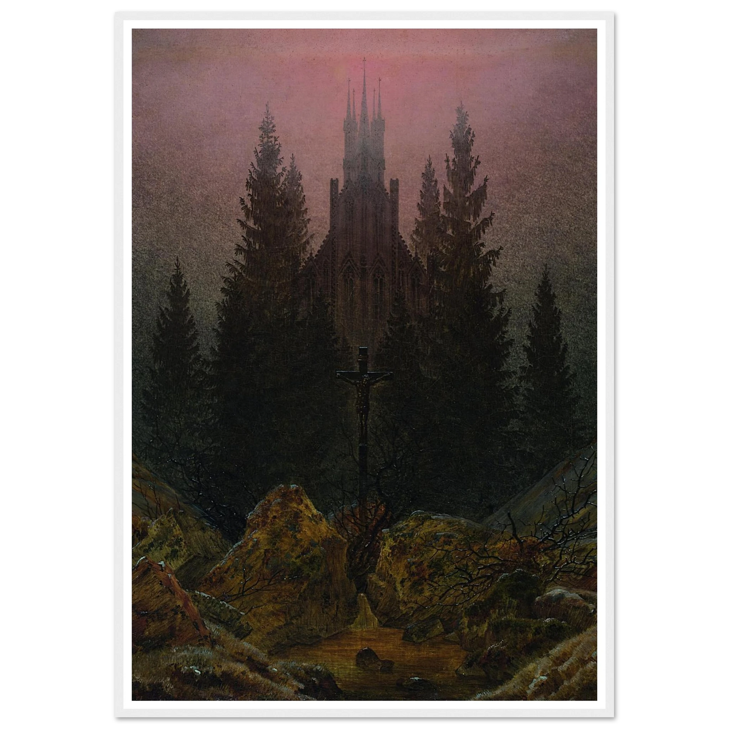 The Cross in the Mountains Art Print | Caspar David Friedrich - Framed Poster - 30x40 cm / 12x16″ - Black frame