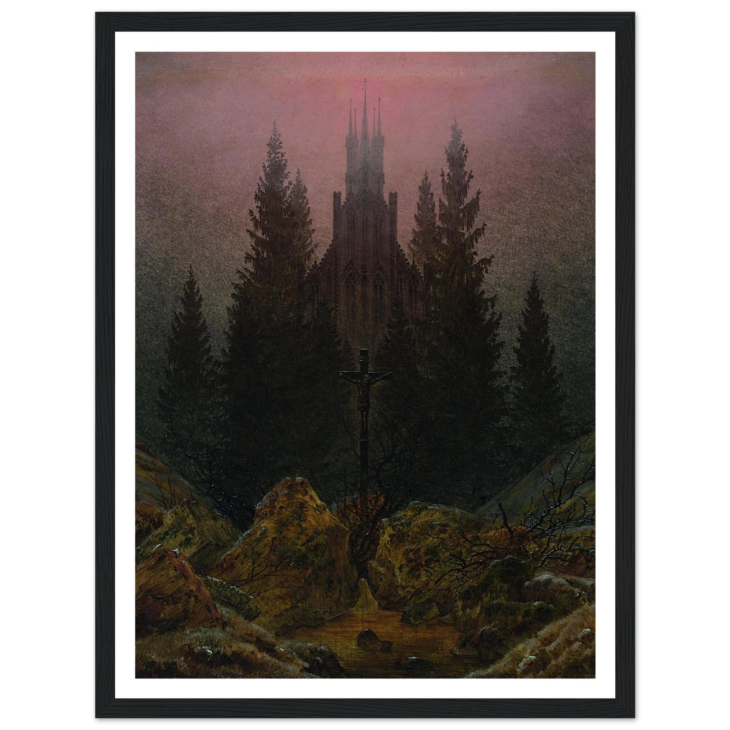 The Cross in the Mountains Art Print | Caspar David Friedrich - Framed Poster - 30x40 cm / 12x16″ - Black frame