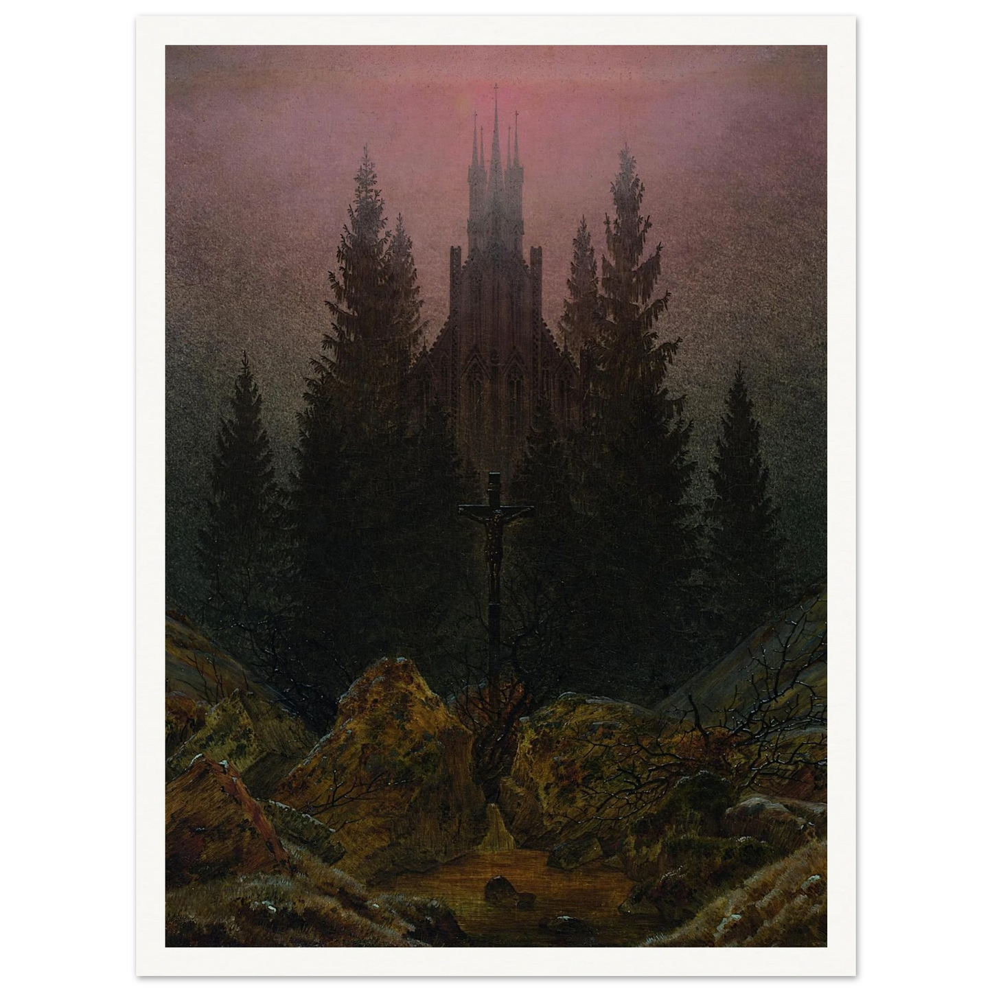 The Cross in the Mountains Art Print | Caspar David Friedrich - Framed Poster - 30x40 cm / 12x16″ - Black frame