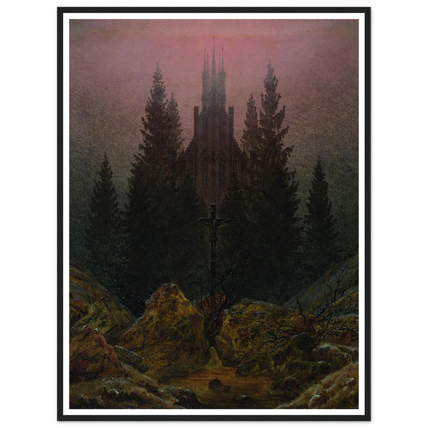 The Cross in the Mountains Art Print | Caspar David Friedrich - Framed Poster - 30x40 cm / 12x16″ - Black frame