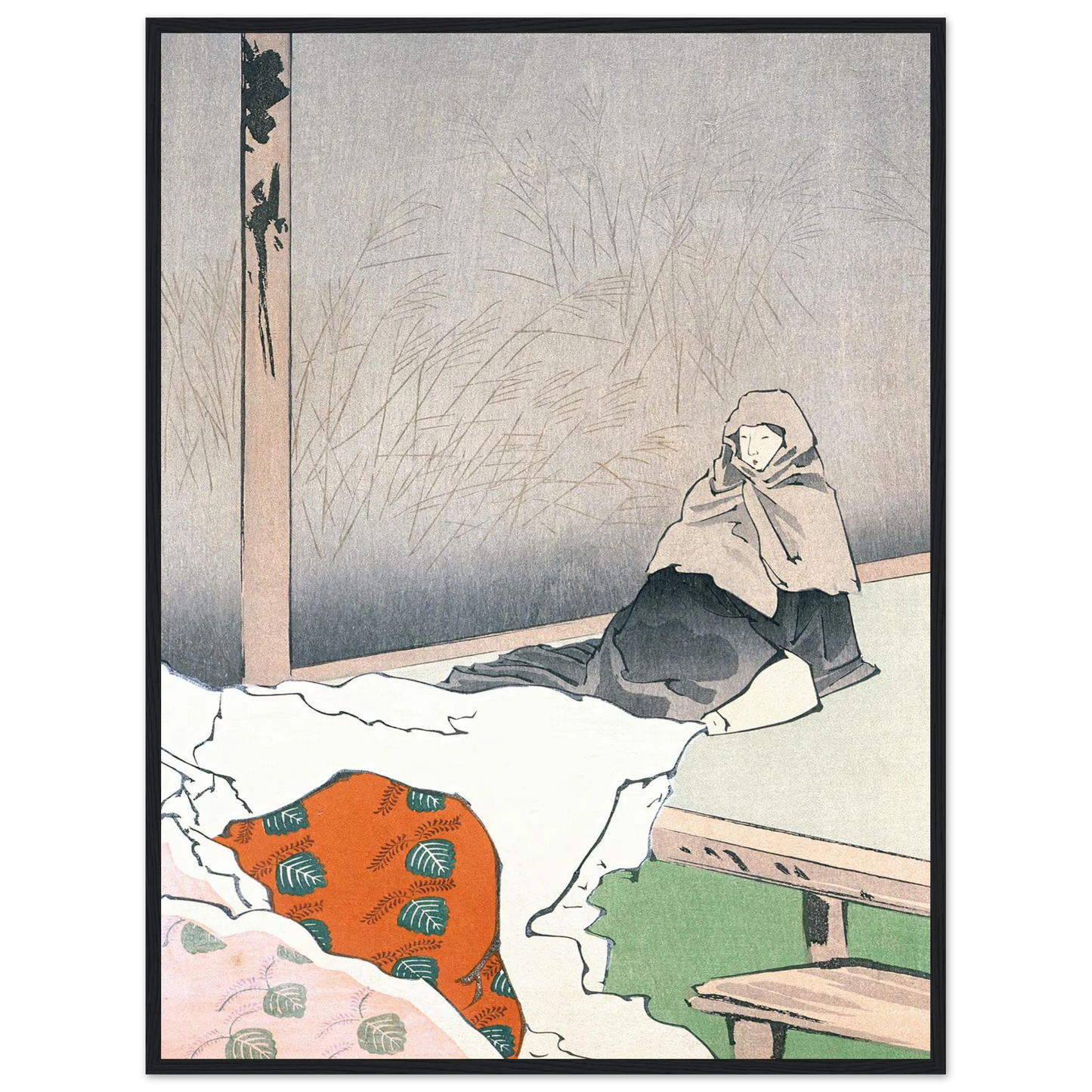 The Dancer Hotoke Gozen at Giōji (1897) Art Print | Kobayashi Kiyochika - Framed Poster - 30x40 cm / 12x16″ - Black frame