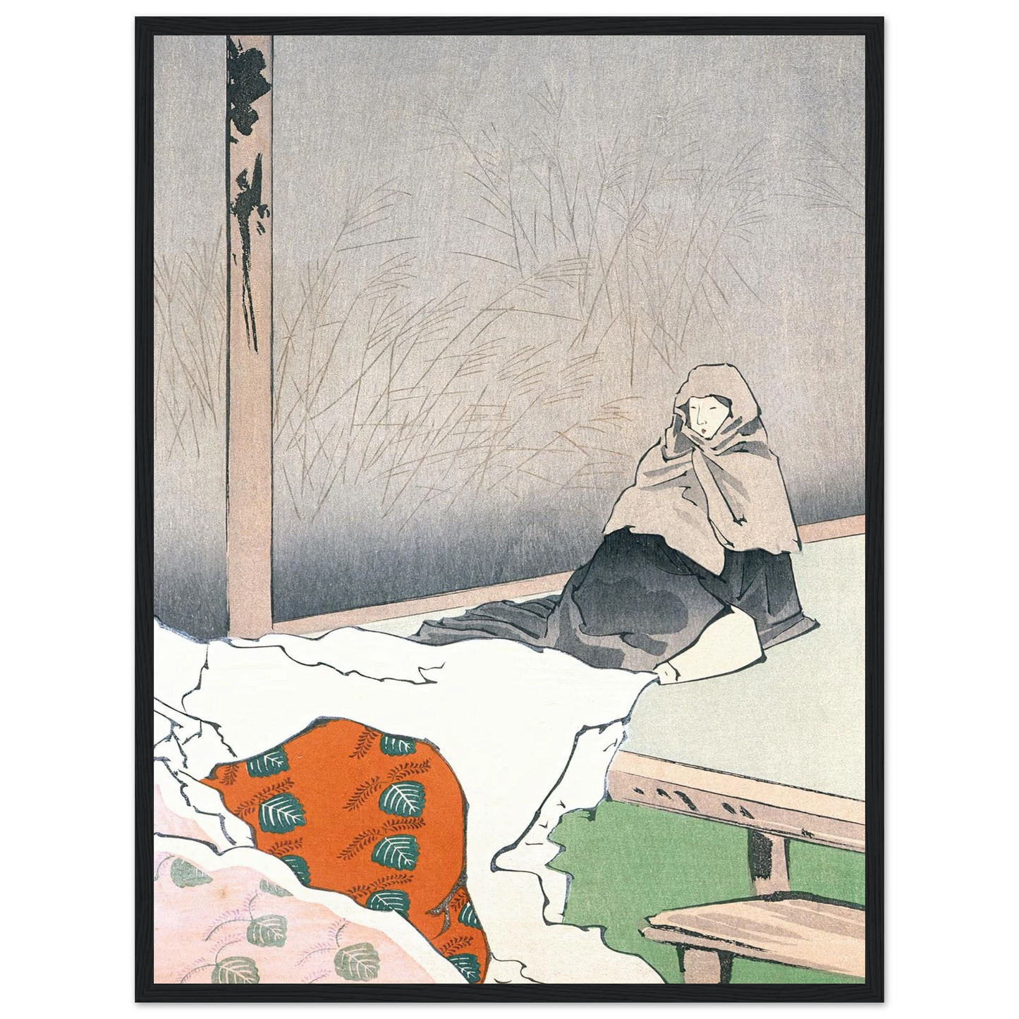 The Dancer Hotoke Gozen at Giōji (1897) Art Print | Kobayashi Kiyochika - Framed Poster - 30x40 cm / 12x16″ - Black frame