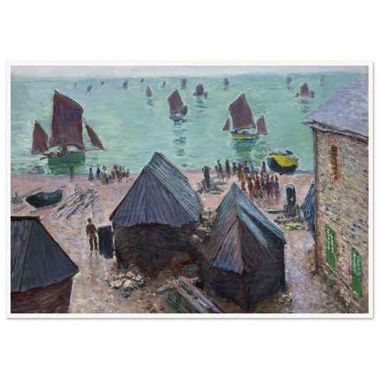 The Departure of the Boats, Étretat (1885) Art Print | Claude Monet - Framed Poster - 30x40 cm / 12x16″ - Black frame