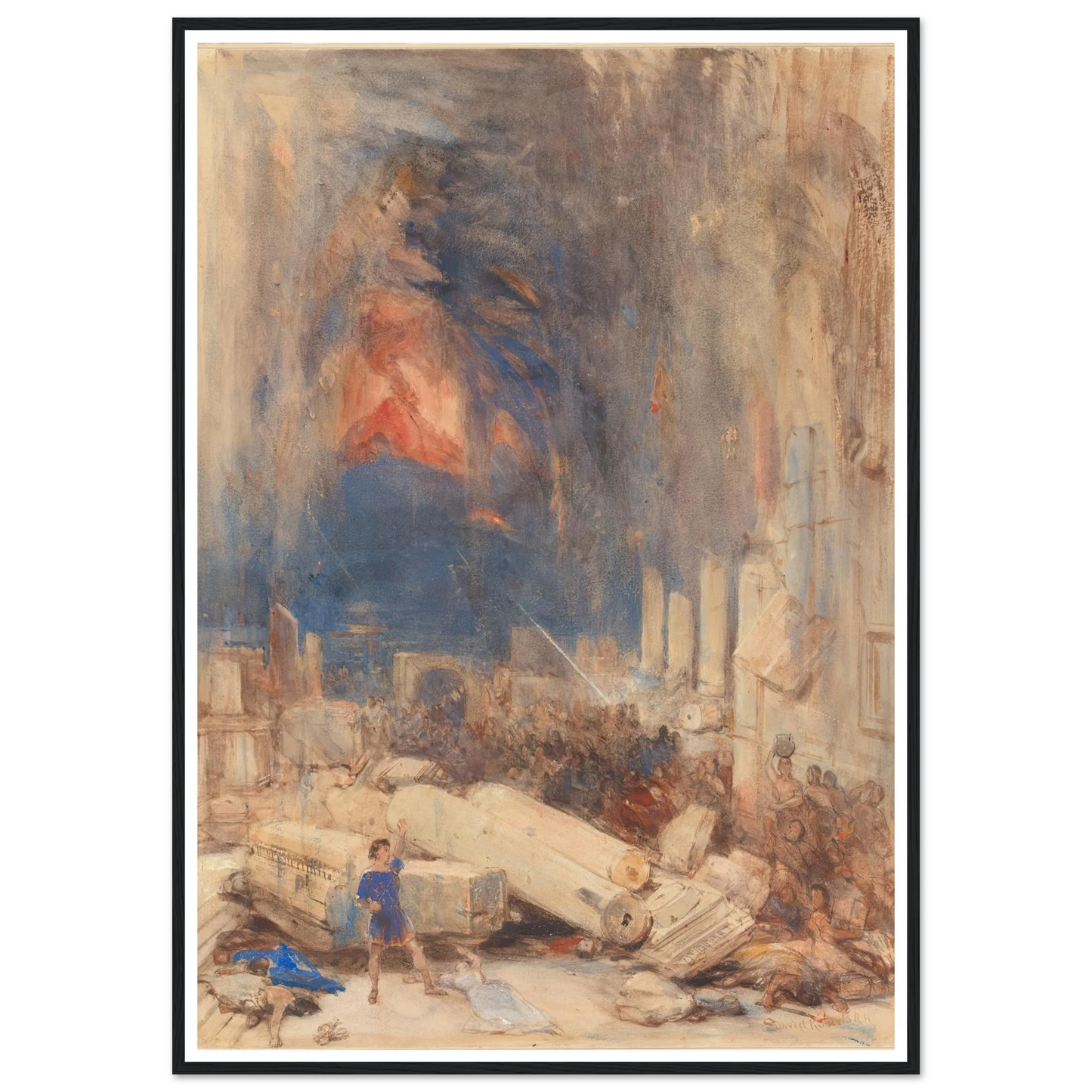 The Destruction of Pompeii Art Print | David Roberts - Framed Poster - 30x40 cm / 12x16″ - Black frame