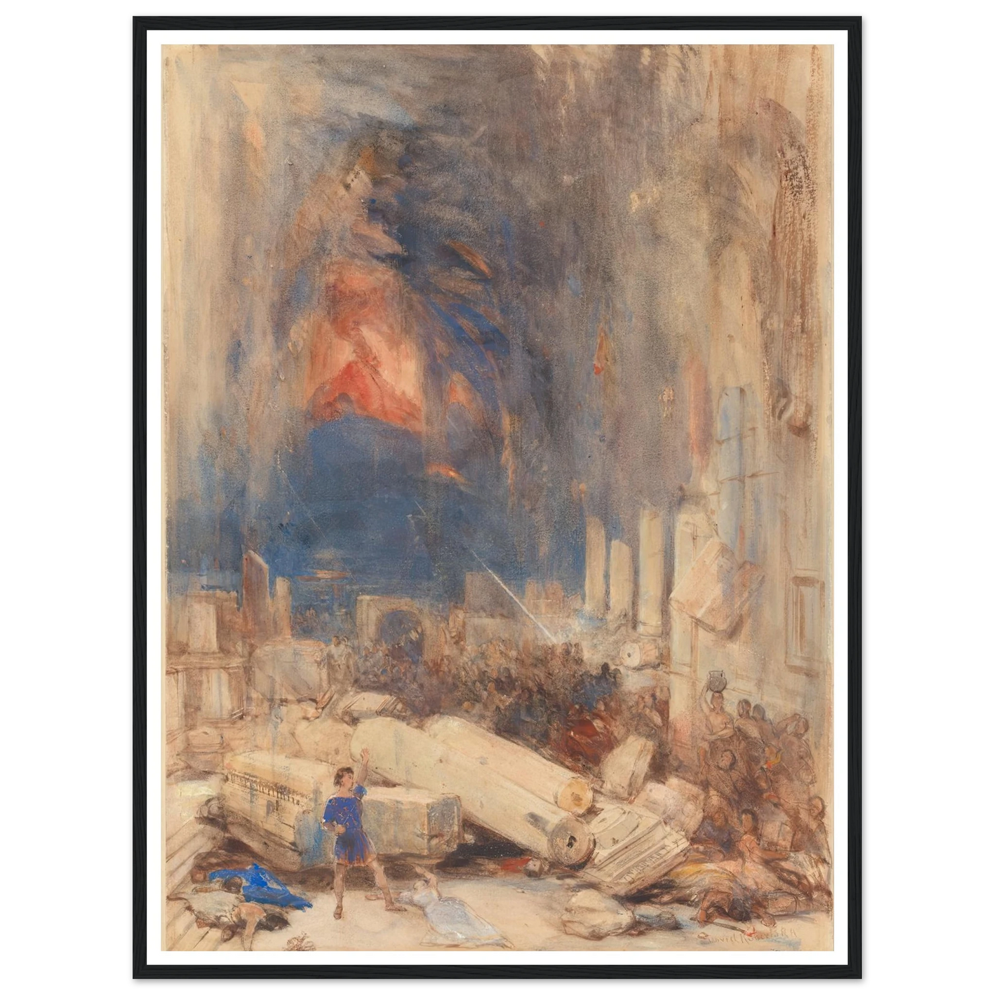 The Destruction of Pompeii Art Print | David Roberts - Framed Poster - 30x40 cm / 12x16″ - Black frame