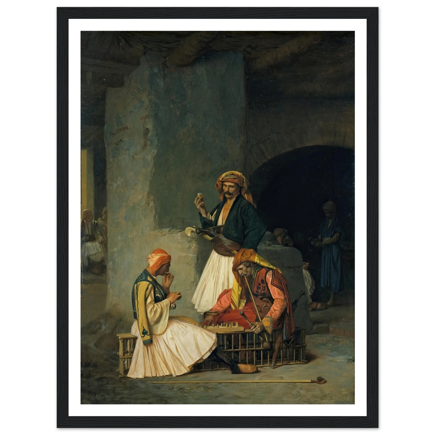 The Draught Players (1859) Art Print | Jean Leon Gerome - Framed Poster - 30x40 cm / 12x16″ - Black frame
