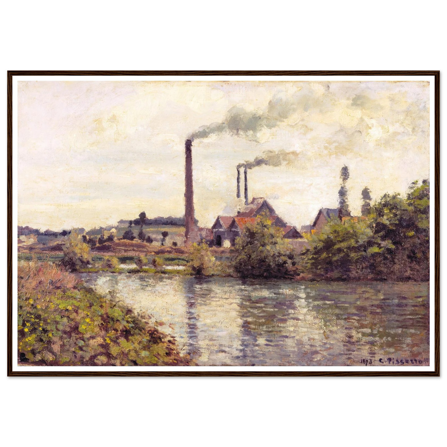 The Factory at Pontoise Art Print | Camille Pissarro - Framed Poster - 70x100 cm / 28x40″ - Black frame