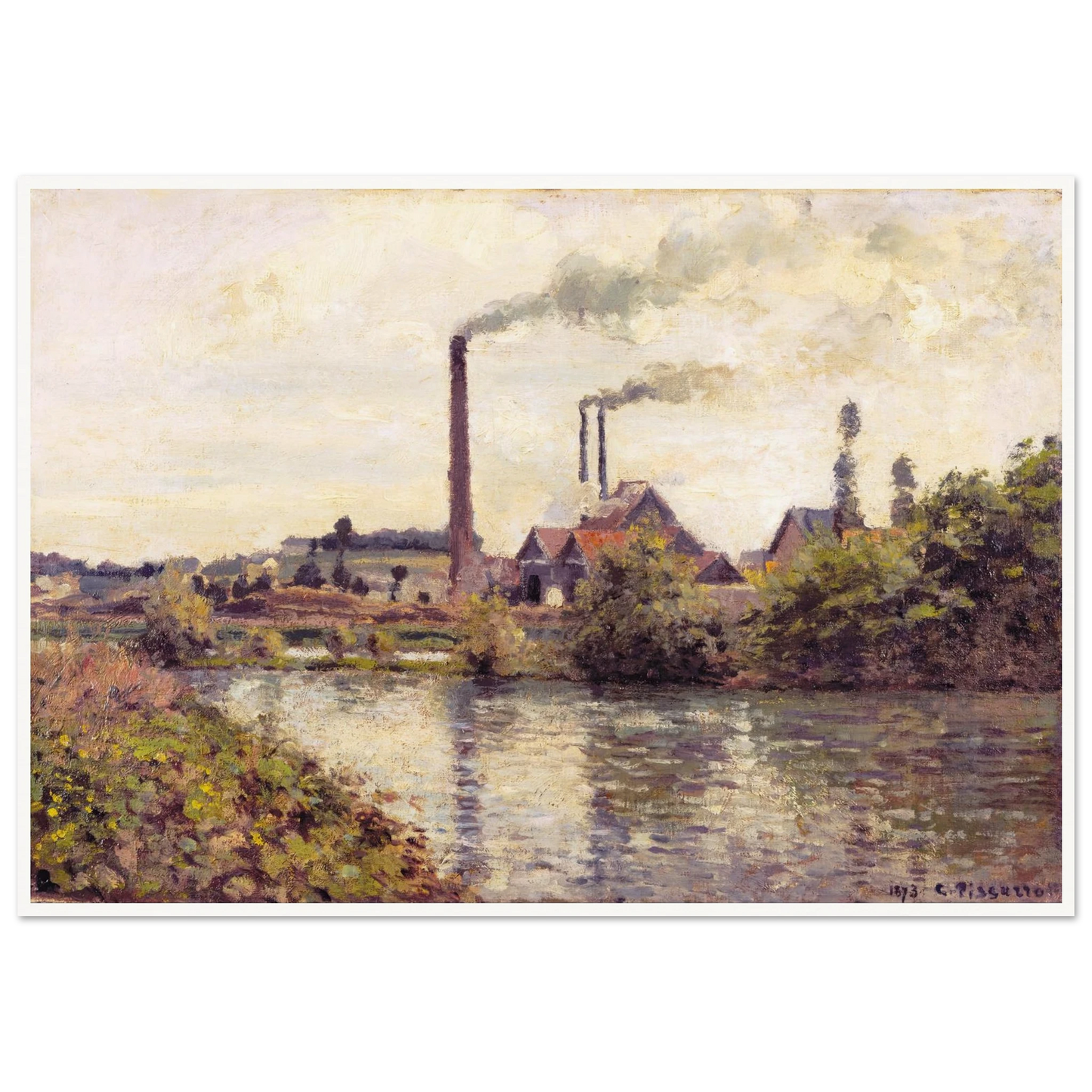 The Factory at Pontoise Art Print | Camille Pissarro - Framed Poster - 70x100 cm / 28x40″ - Black frame