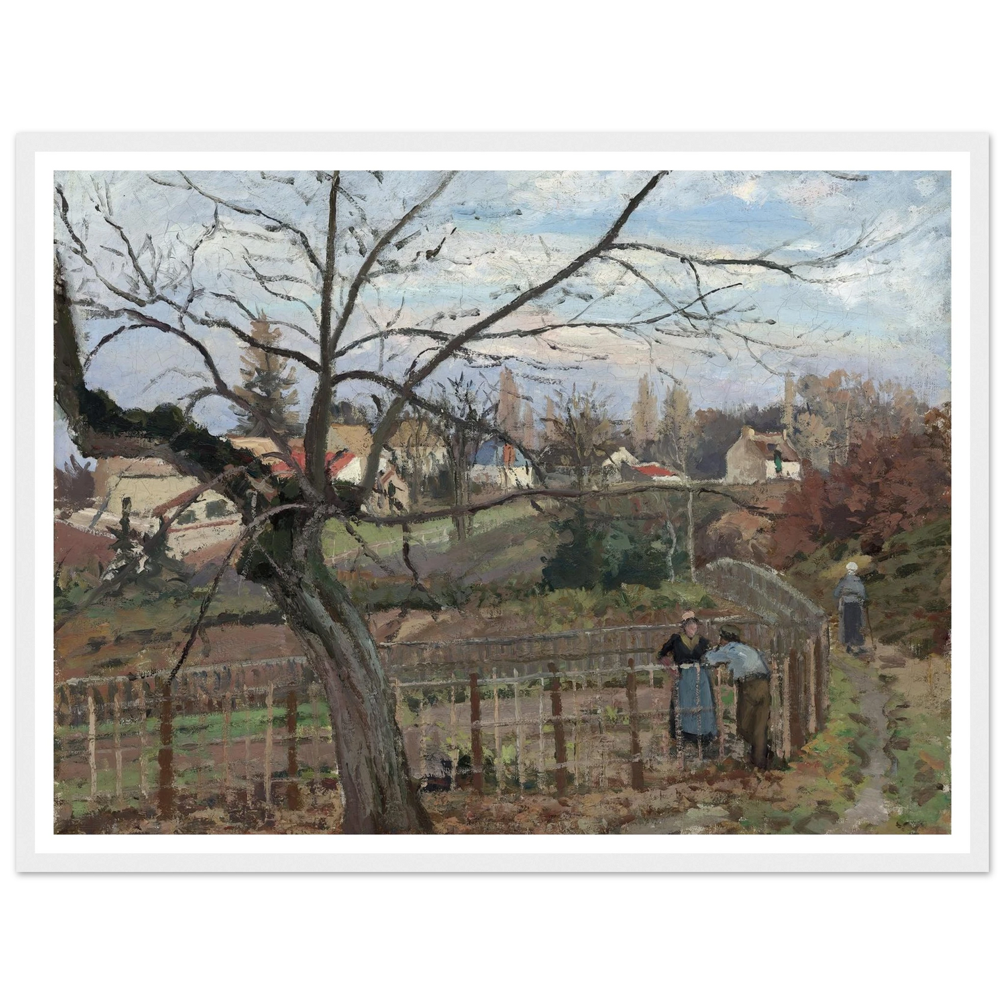 The Fence (1872) Art Print | Camille Pissarro - Framed Poster - 30x40 cm / 12x16″ - Black frame