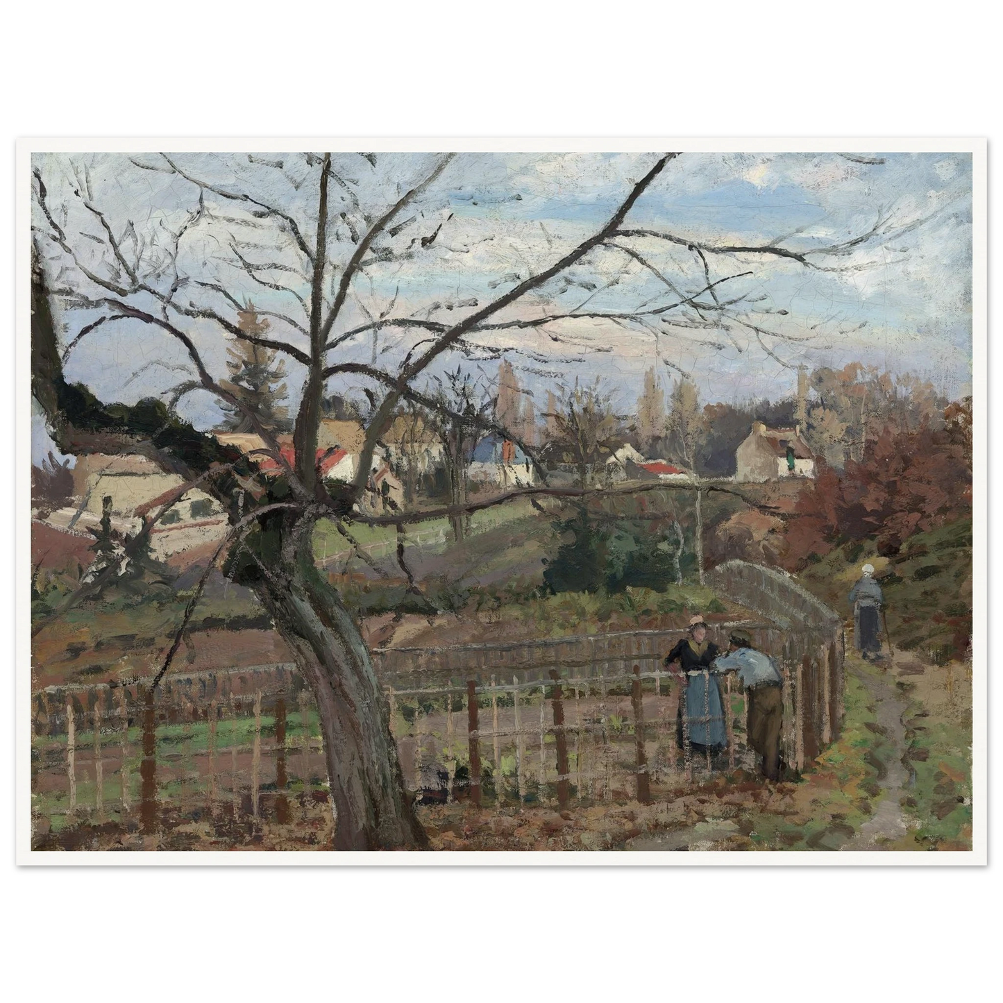 The Fence (1872) Art Print | Camille Pissarro - Framed Poster - 30x40 cm / 12x16″ - Black frame