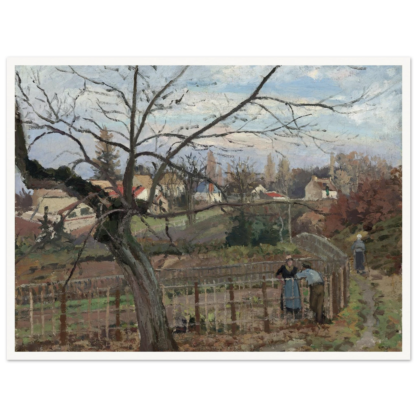 The Fence (1872) Art Print | Camille Pissarro - Framed Poster - 30x40 cm / 12x16″ - Black frame