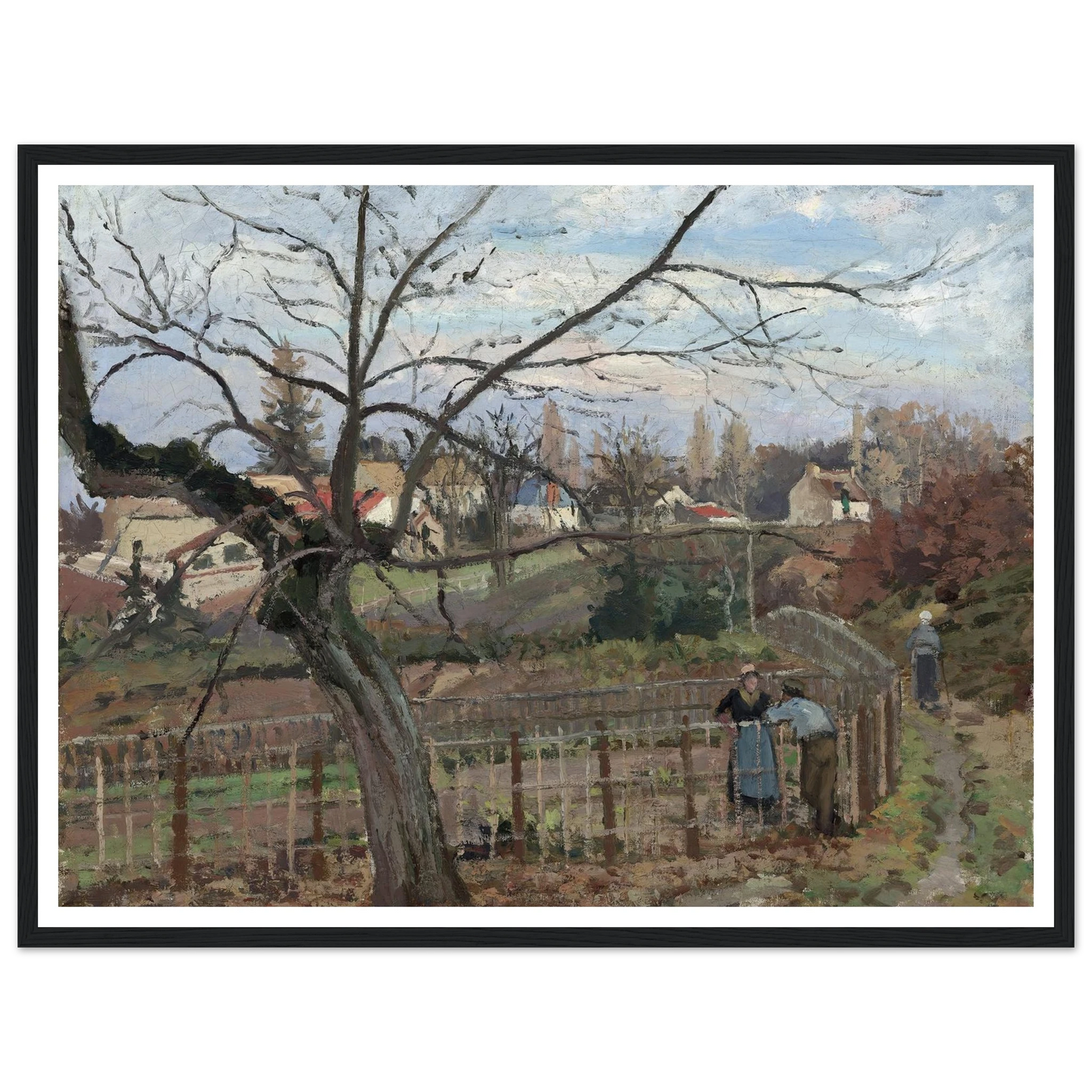 The Fence (1872) Art Print | Camille Pissarro - Framed Poster - 30x40 cm / 12x16″ - Black frame