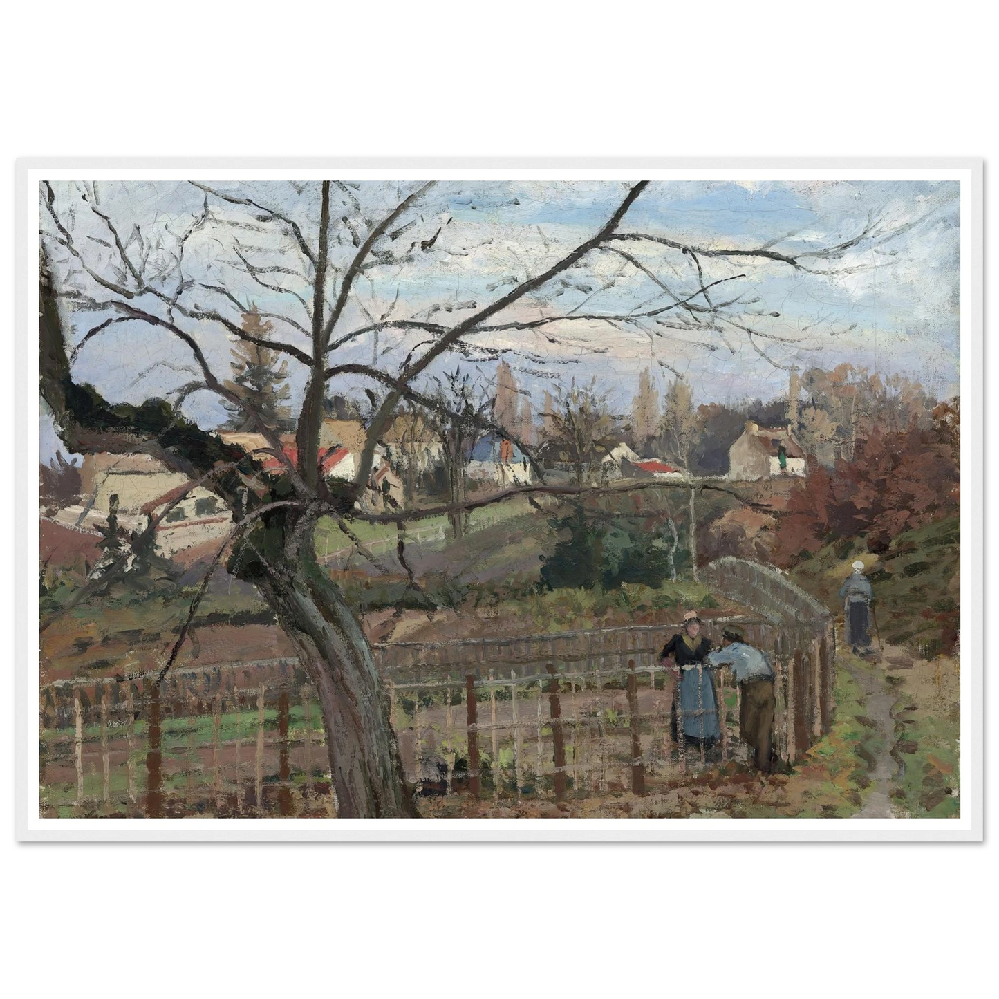 The Fence (1872) Art Print | Camille Pissarro - Framed Poster - 30x40 cm / 12x16″ - Black frame
