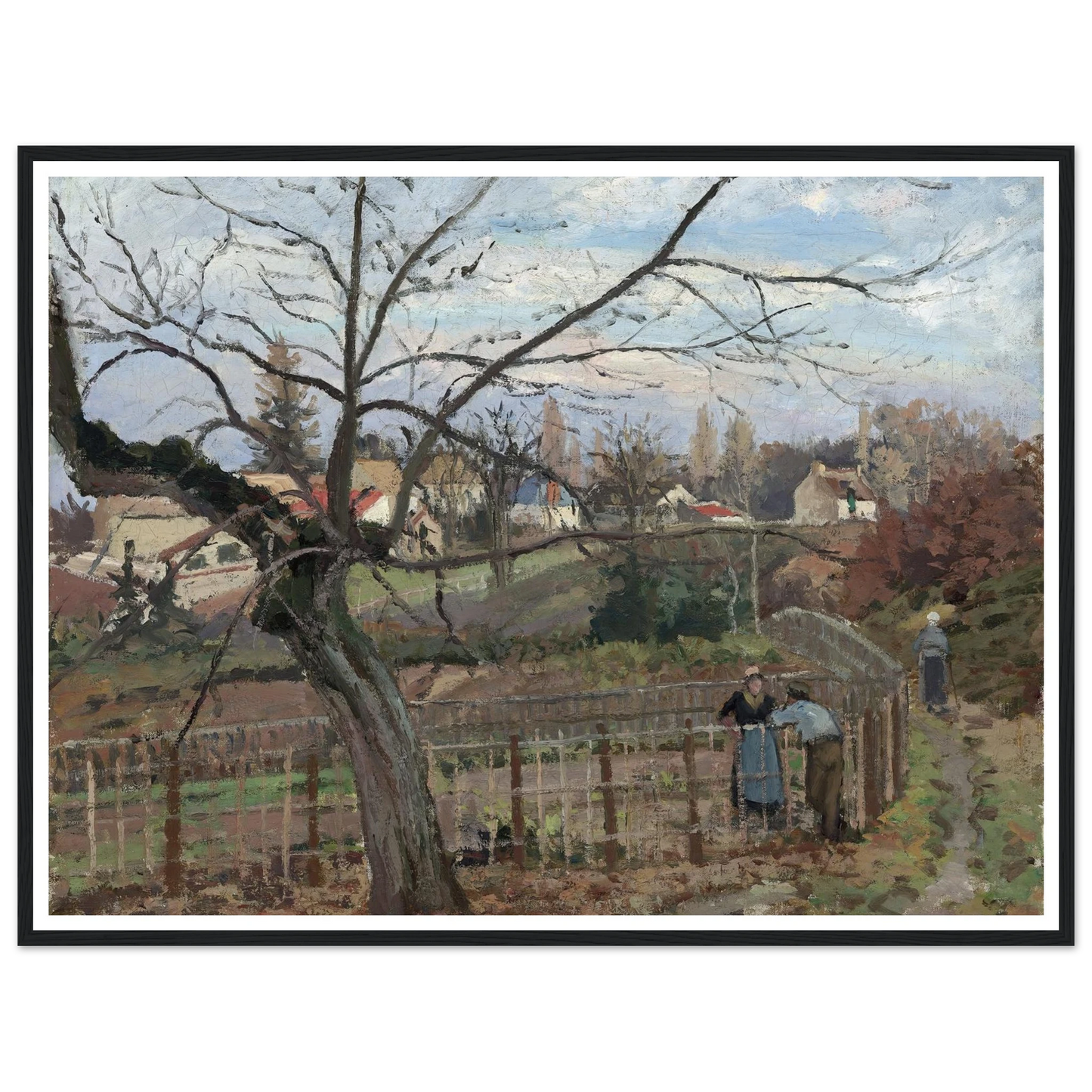 The Fence (1872) Art Print | Camille Pissarro - Framed Poster - 30x40 cm / 12x16″ - Black frame