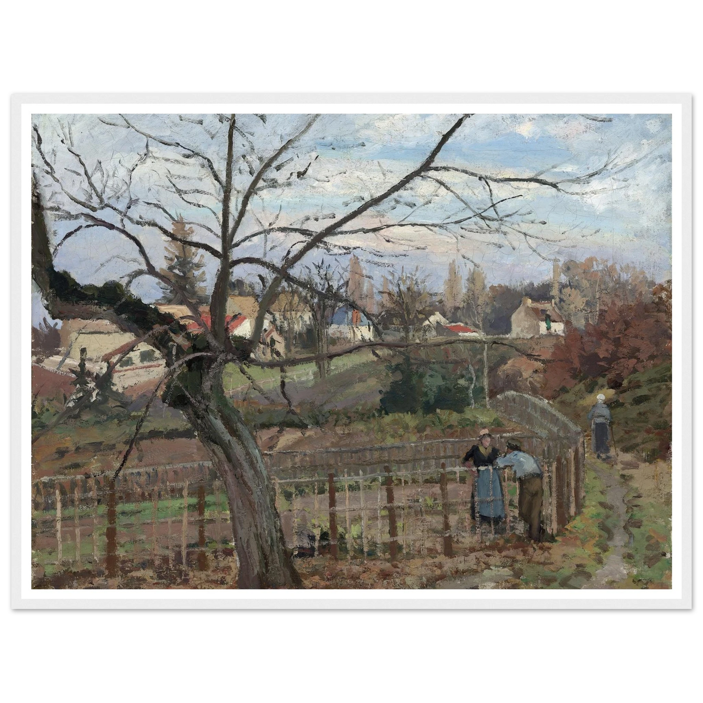 The Fence (1872) Art Print | Camille Pissarro - Framed Poster - 30x40 cm / 12x16″ - Black frame