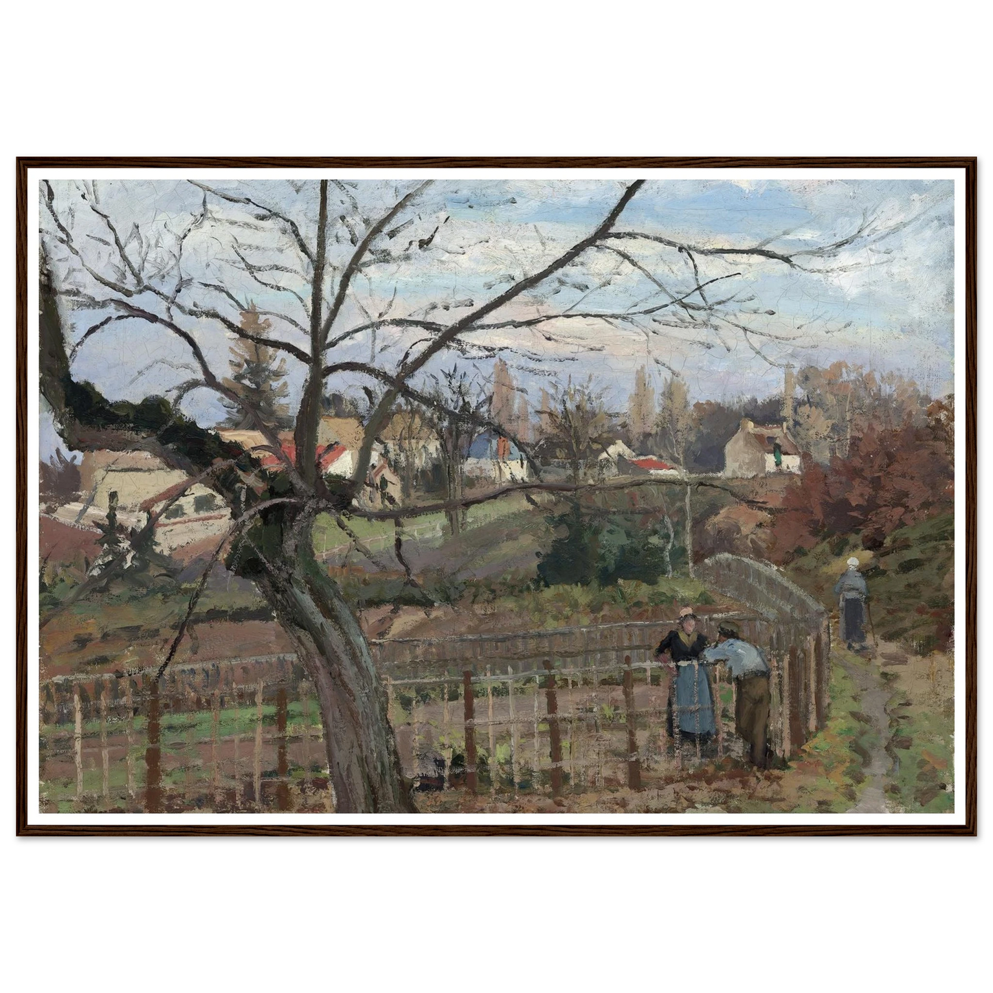 The Fence (1872) Art Print | Camille Pissarro - Framed Poster - 30x40 cm / 12x16″ - Black frame