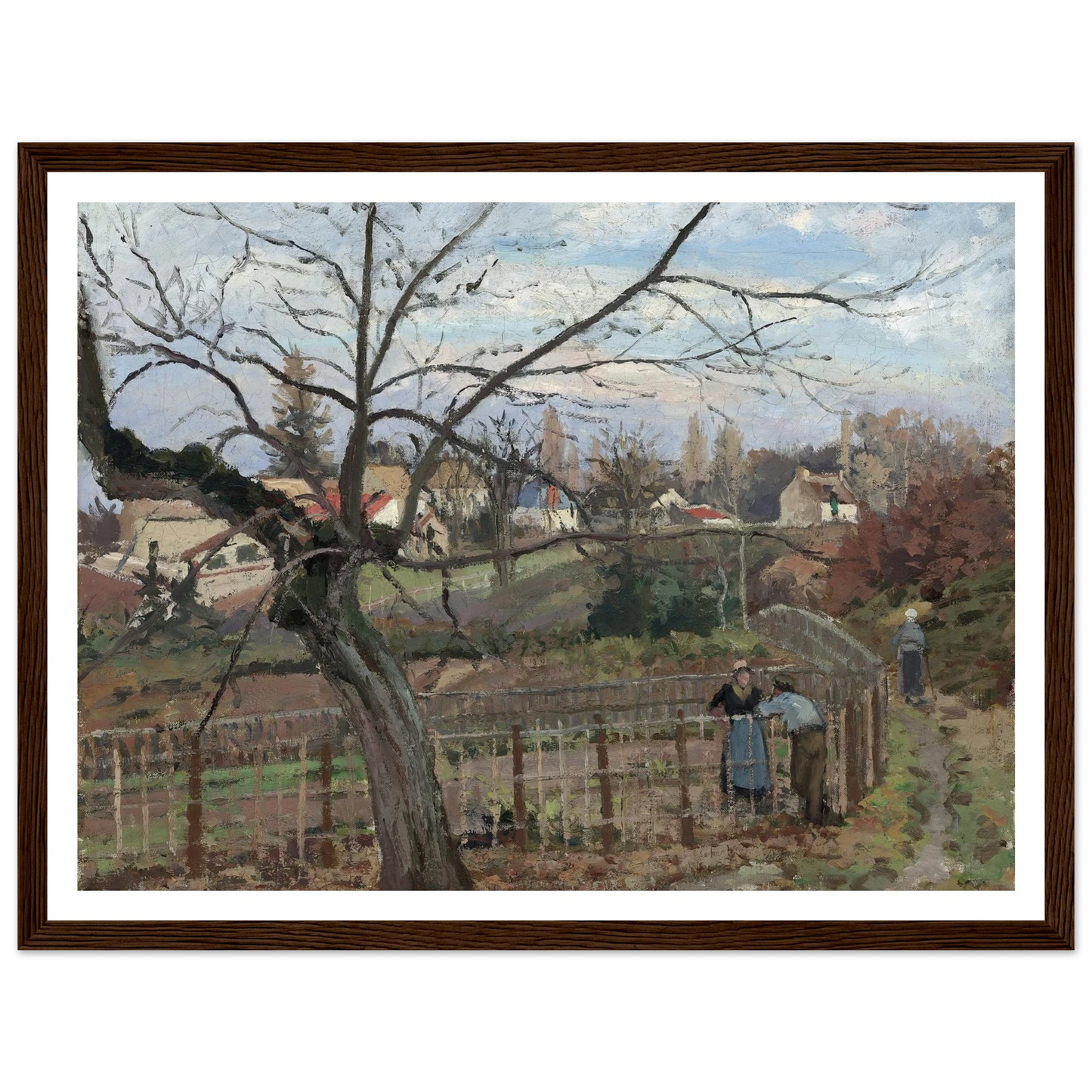 The Fence (1872) Art Print | Camille Pissarro - Framed Poster - 30x40 cm / 12x16″ - Black frame