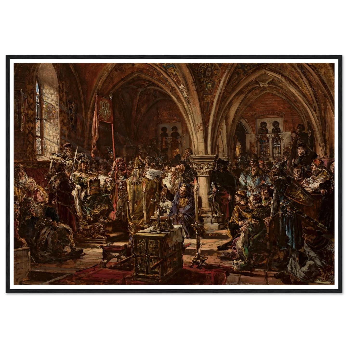 The First Parliament in Łęczyca, from the series “History of Civilization in Poland” (1888) Art Print | Jan Matejko - Framed Poster - 30x40 cm / 12x16″ - Black frame
