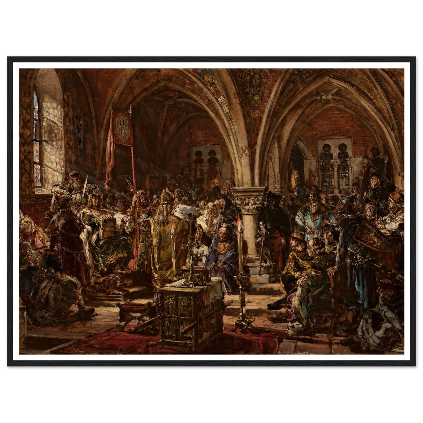 The First Parliament in Łęczyca, from the series “History of Civilization in Poland” (1888) Art Print | Jan Matejko - Framed Poster - 30x40 cm / 12x16″ - Black frame