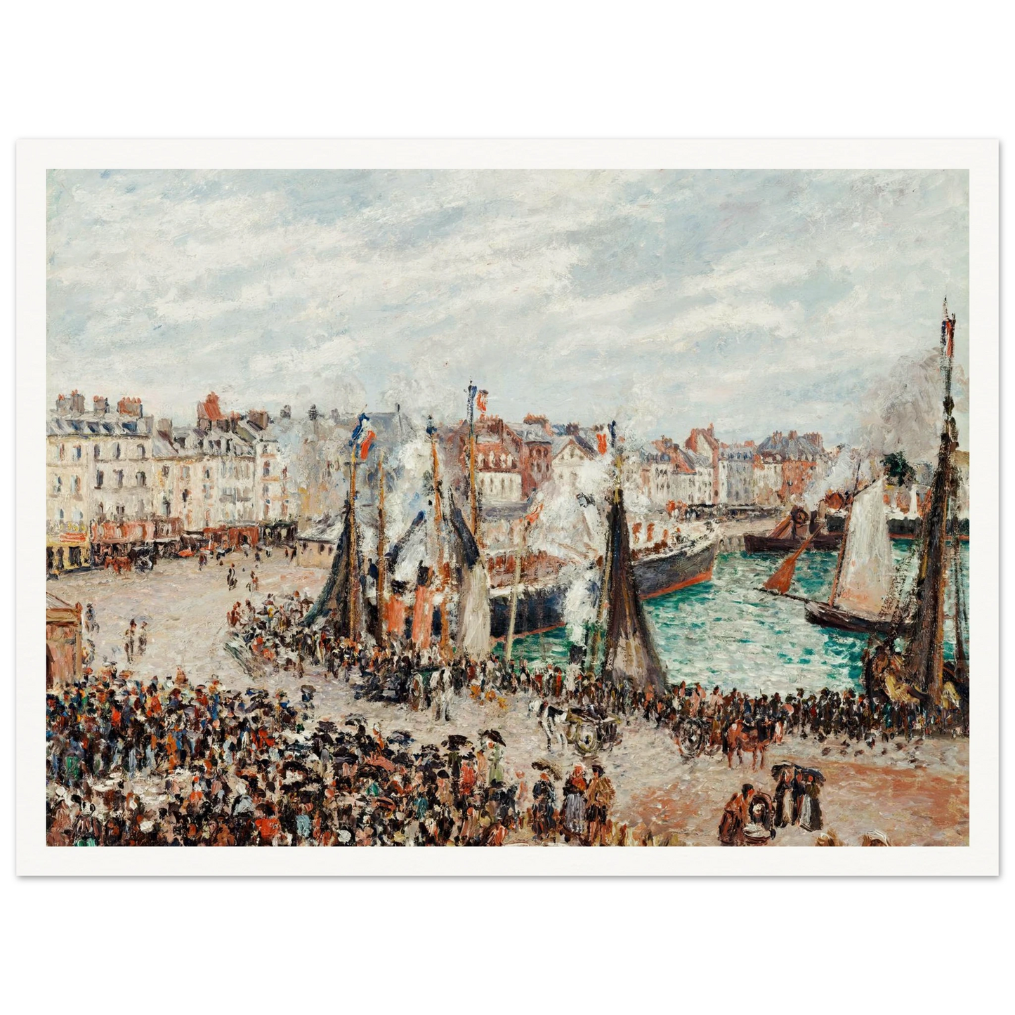 The Fish Market, Dieppe; Grey Weather, Morning (1902) Art Print | Camille Pissarro - Framed Poster - 30x40 cm / 12x16″ - Black frame