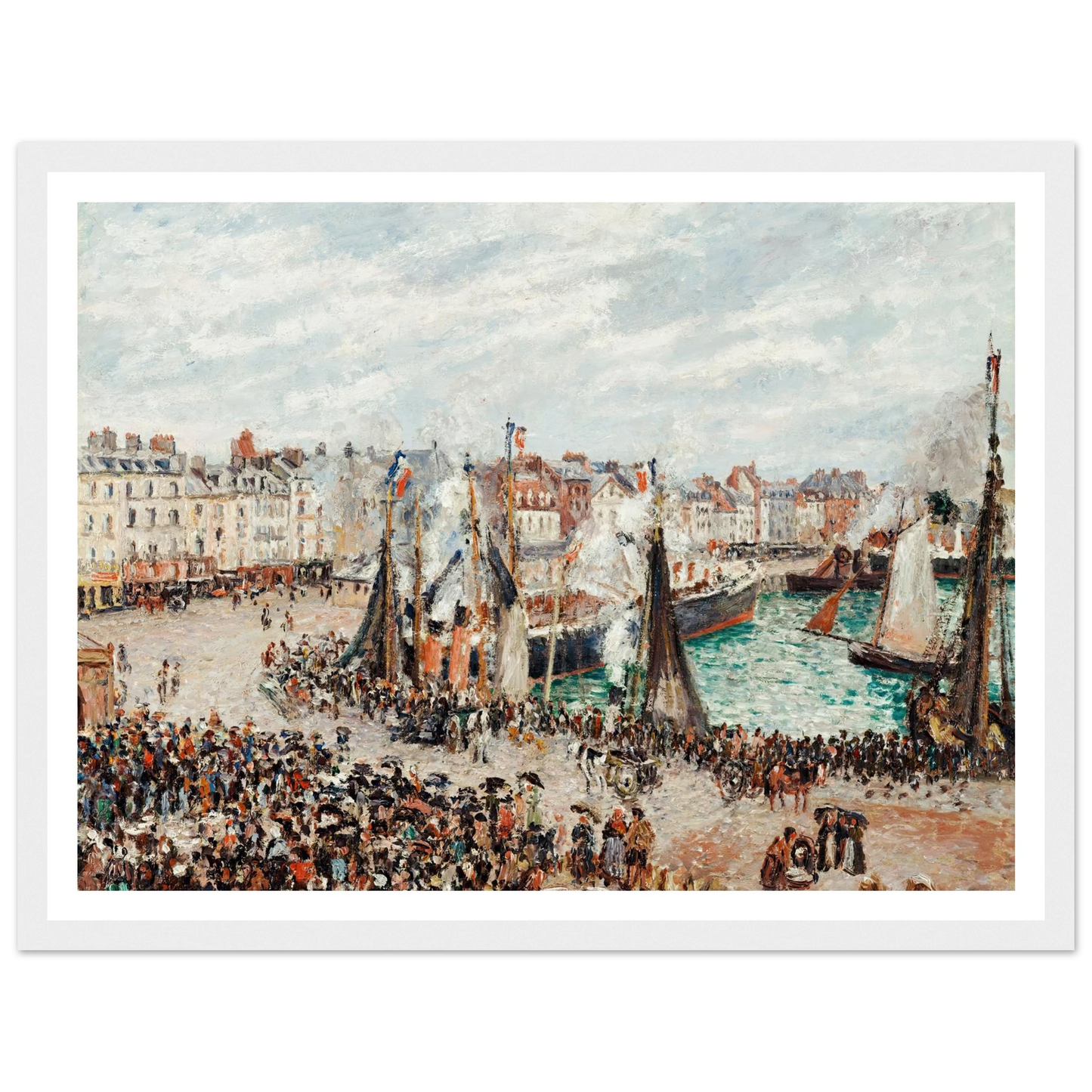 The Fish Market, Dieppe; Grey Weather, Morning (1902) Art Print | Camille Pissarro - Framed Poster - 30x40 cm / 12x16″ - Black frame