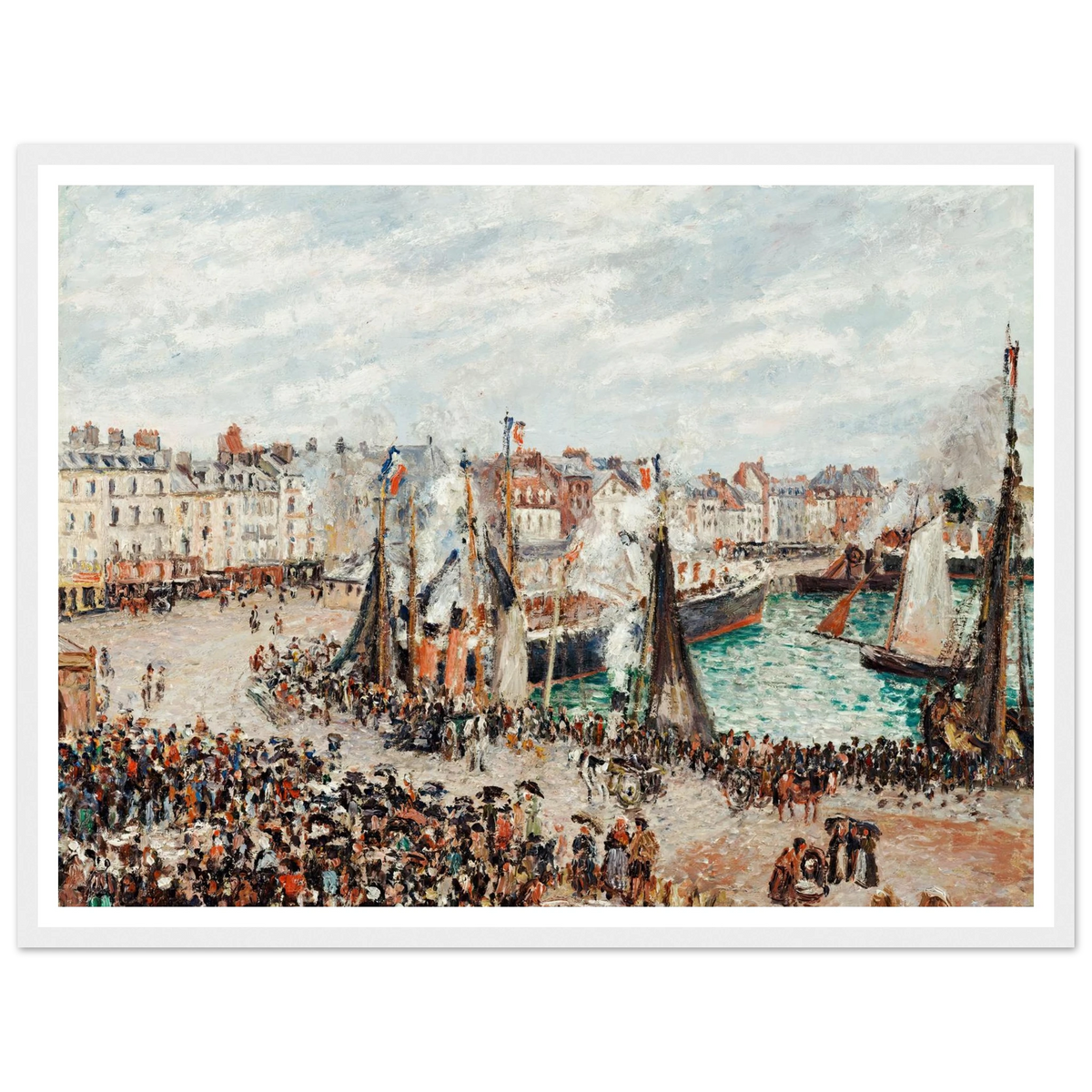 The Fish Market, Dieppe; Grey Weather, Morning (1902) Art Print | Camille Pissarro - Framed Poster - 30x40 cm / 12x16″ - Black frame