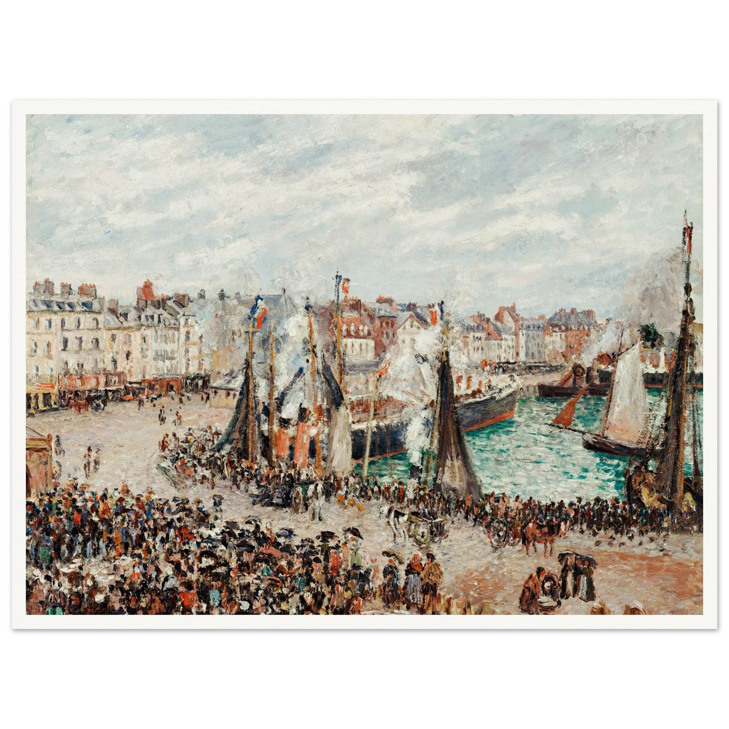 The Fish Market, Dieppe; Grey Weather, Morning (1902) Art Print | Camille Pissarro - Framed Poster - 30x40 cm / 12x16″ - Black frame