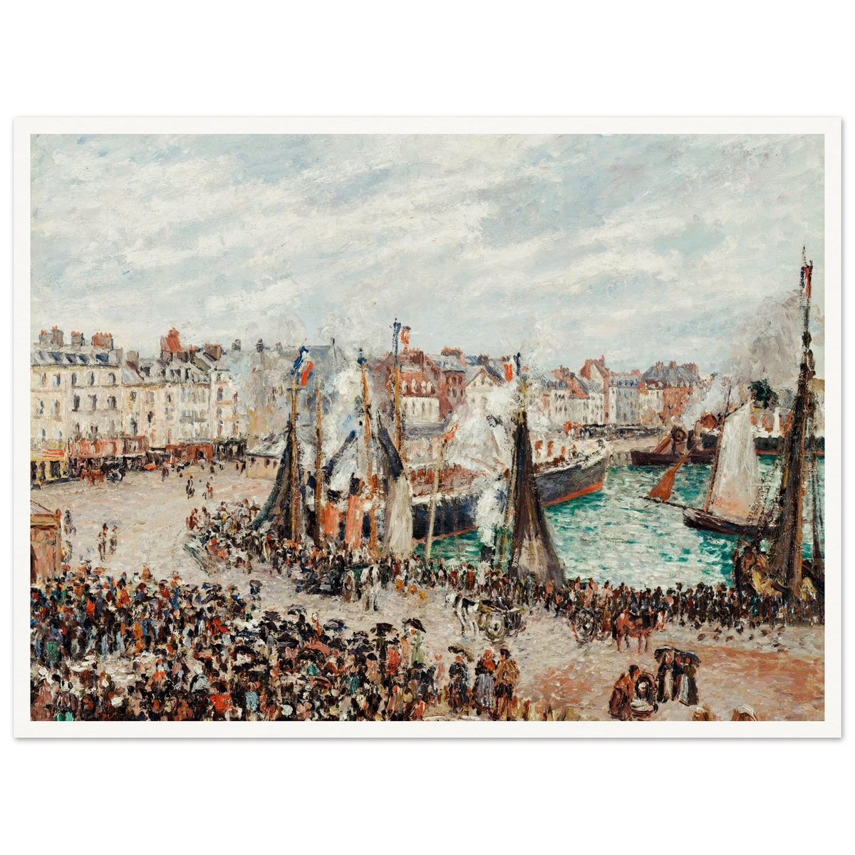 The Fish Market, Dieppe; Grey Weather, Morning (1902) Art Print | Camille Pissarro - Framed Poster - 30x40 cm / 12x16″ - Black frame