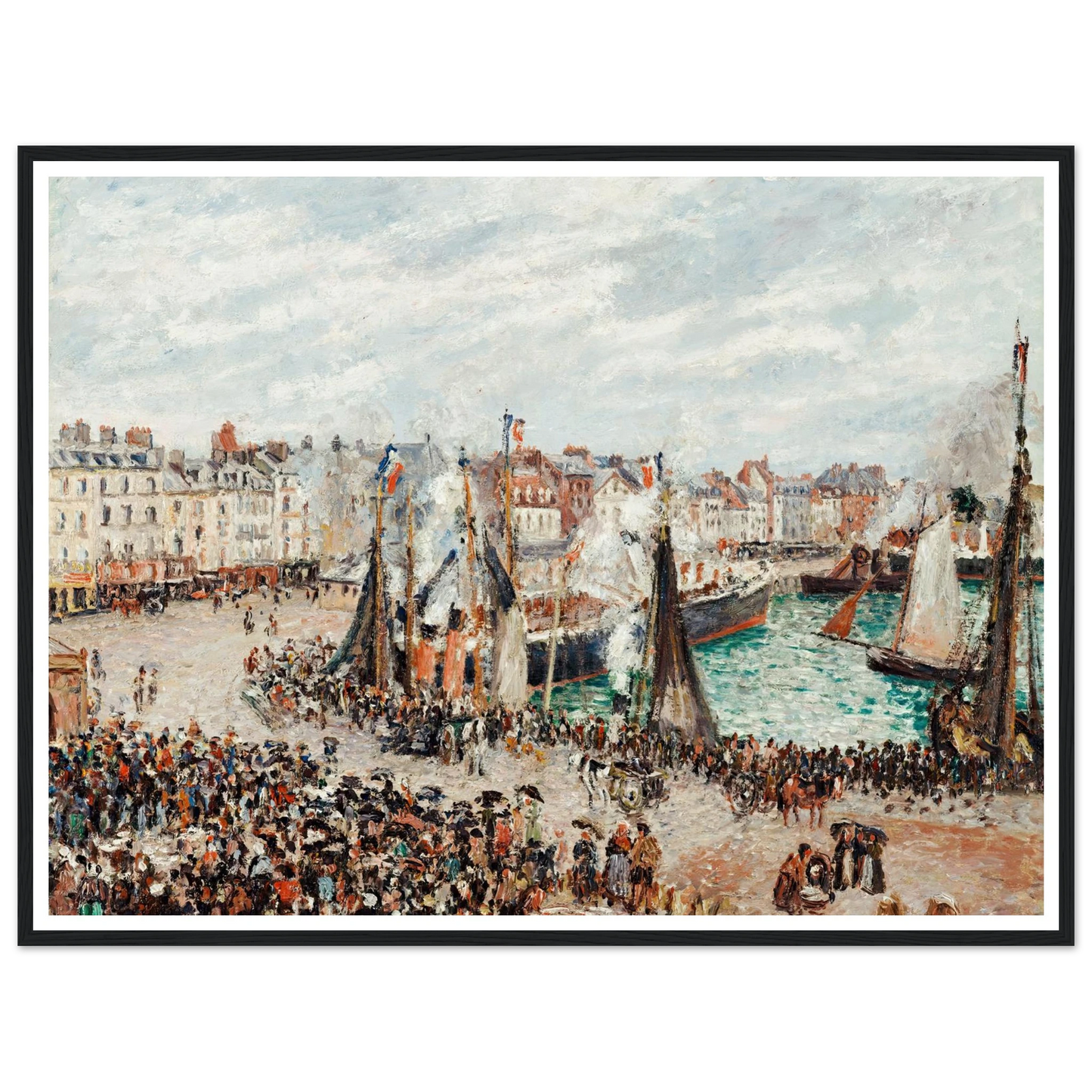 The Fish Market, Dieppe; Grey Weather, Morning (1902) Art Print | Camille Pissarro - Framed Poster - 30x40 cm / 12x16″ - Black frame