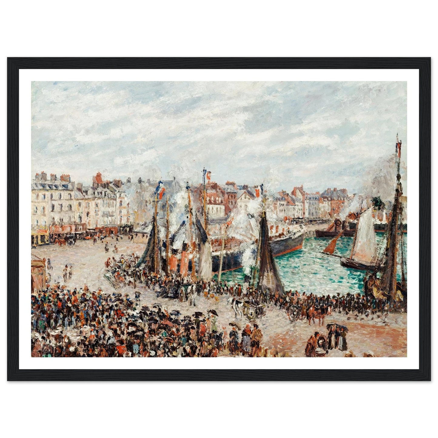 The Fish Market, Dieppe; Grey Weather, Morning (1902) Art Print | Camille Pissarro - Framed Poster - 30x40 cm / 12x16″ - Black frame