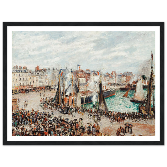 The Fish Market, Dieppe; Grey Weather, Morning (1902) Art Print | Camille Pissarro - Framed Poster - 30x40 cm / 12x16″ - Black frame