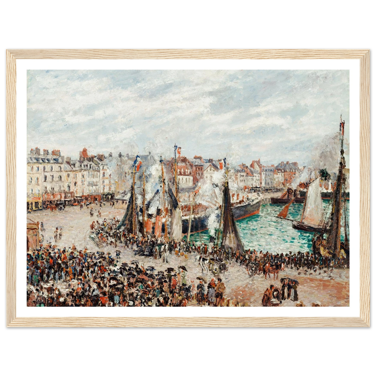The Fish Market, Dieppe; Grey Weather, Morning (1902) Art Print | Camille Pissarro - Framed Poster - 30x40 cm / 12x16″ - Black frame