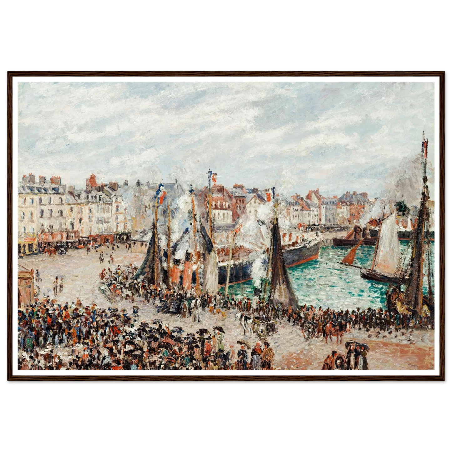 The Fish Market, Dieppe; Grey Weather, Morning (1902) Art Print | Camille Pissarro - Framed Poster - 30x40 cm / 12x16″ - Black frame