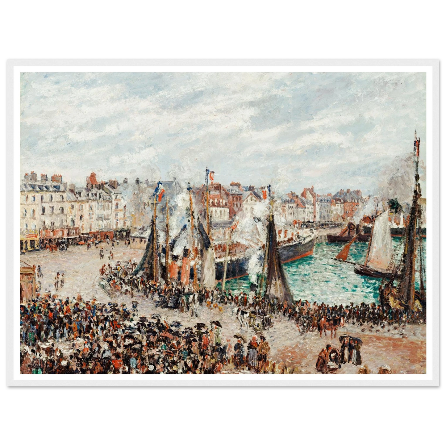 The Fish Market, Dieppe; Grey Weather, Morning (1902) Art Print | Camille Pissarro - Framed Poster - 30x40 cm / 12x16″ - Black frame