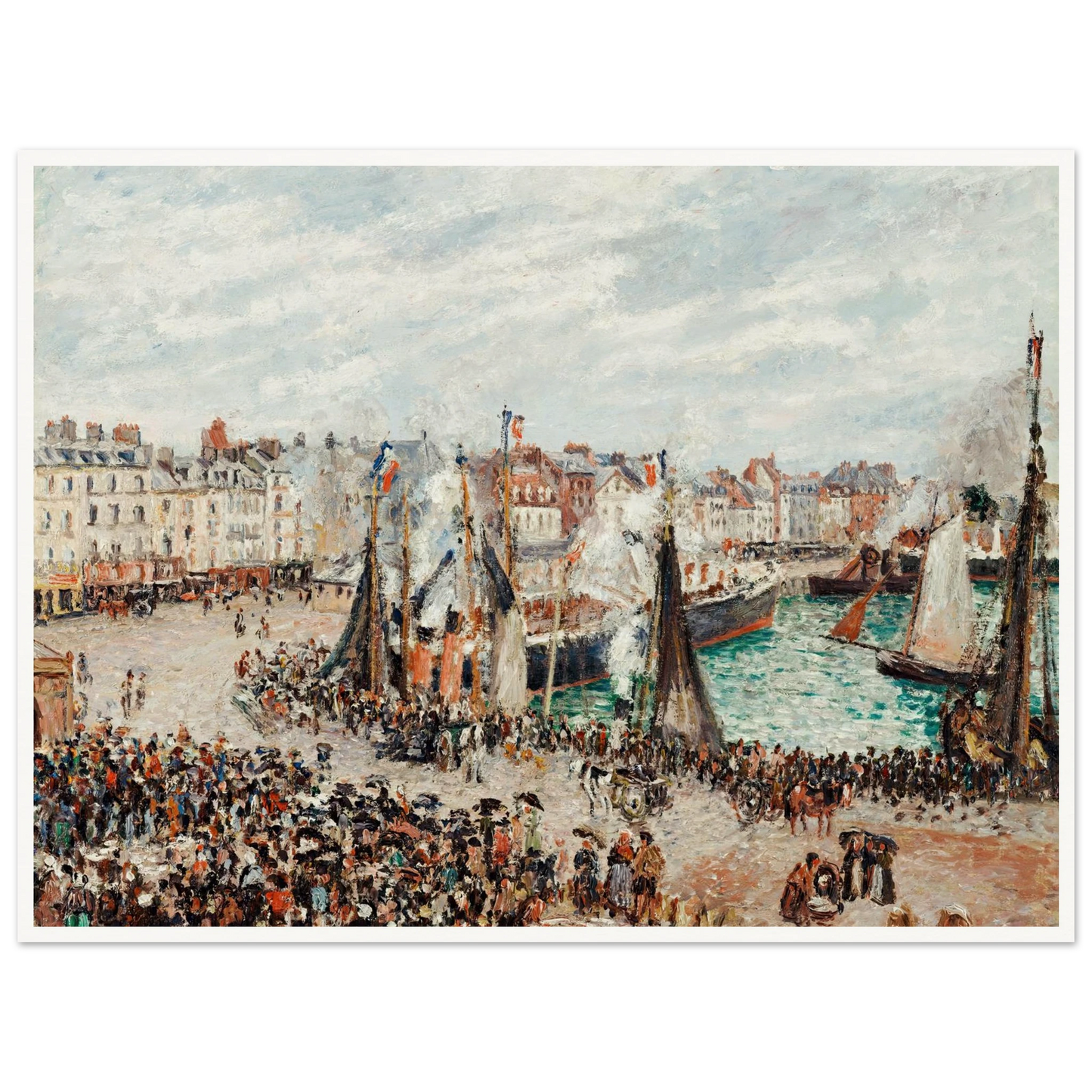 The Fish Market, Dieppe; Grey Weather, Morning (1902) Art Print | Camille Pissarro - Framed Poster - 30x40 cm / 12x16″ - Black frame