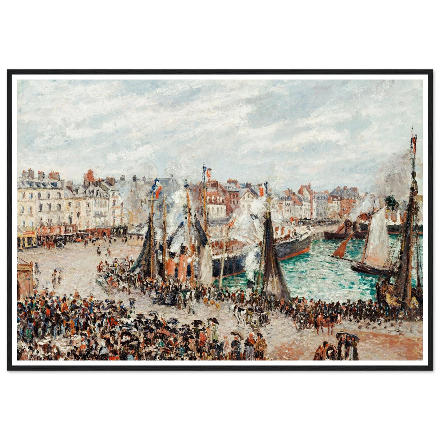 The Fish Market, Dieppe; Grey Weather, Morning (1902) Art Print | Camille Pissarro - Framed Poster - 30x40 cm / 12x16″ - Black frame