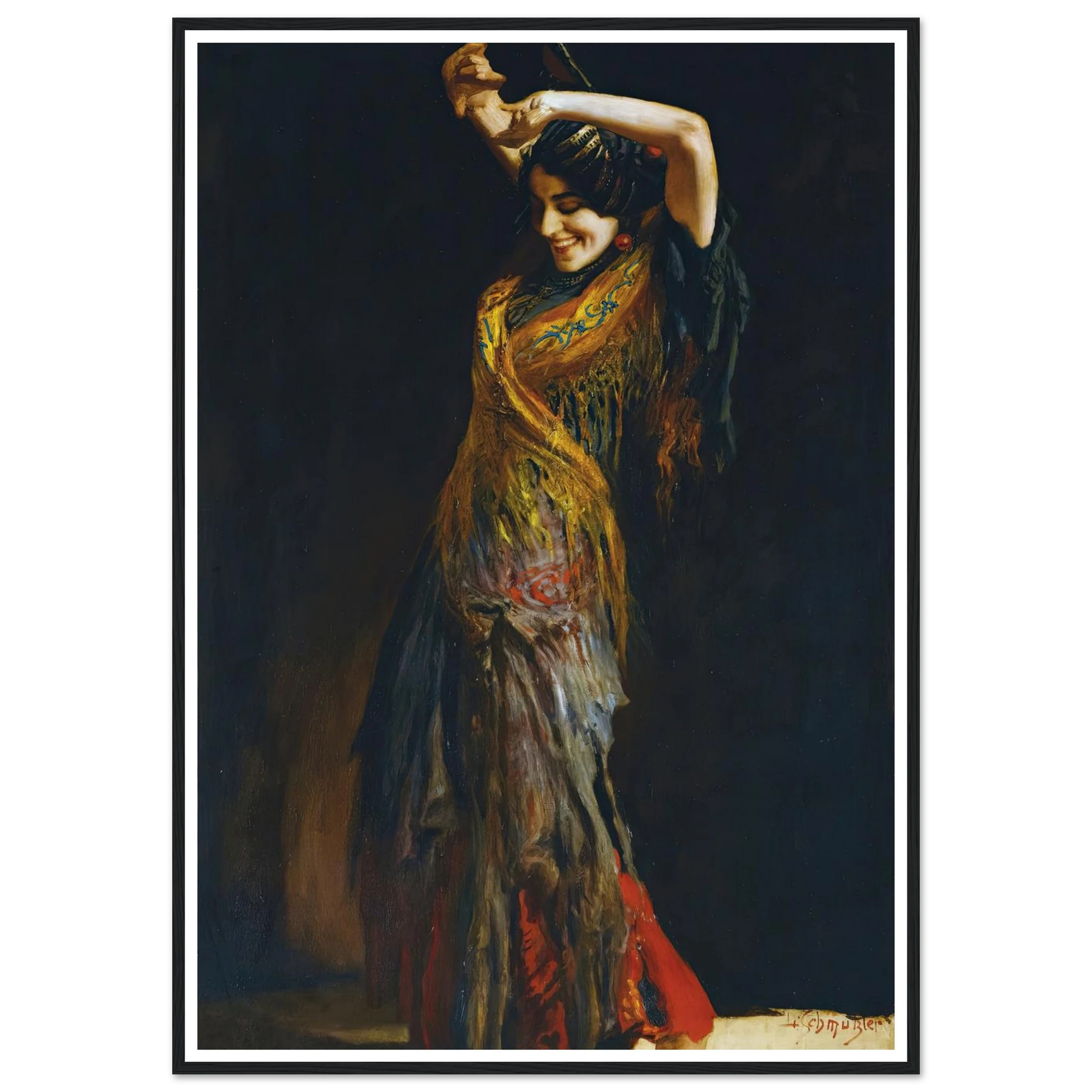 The Flamenco Dancer Art Print | Leopold Schmutzler - Framed Poster - 70x100 cm / 28x40″ - Black frame