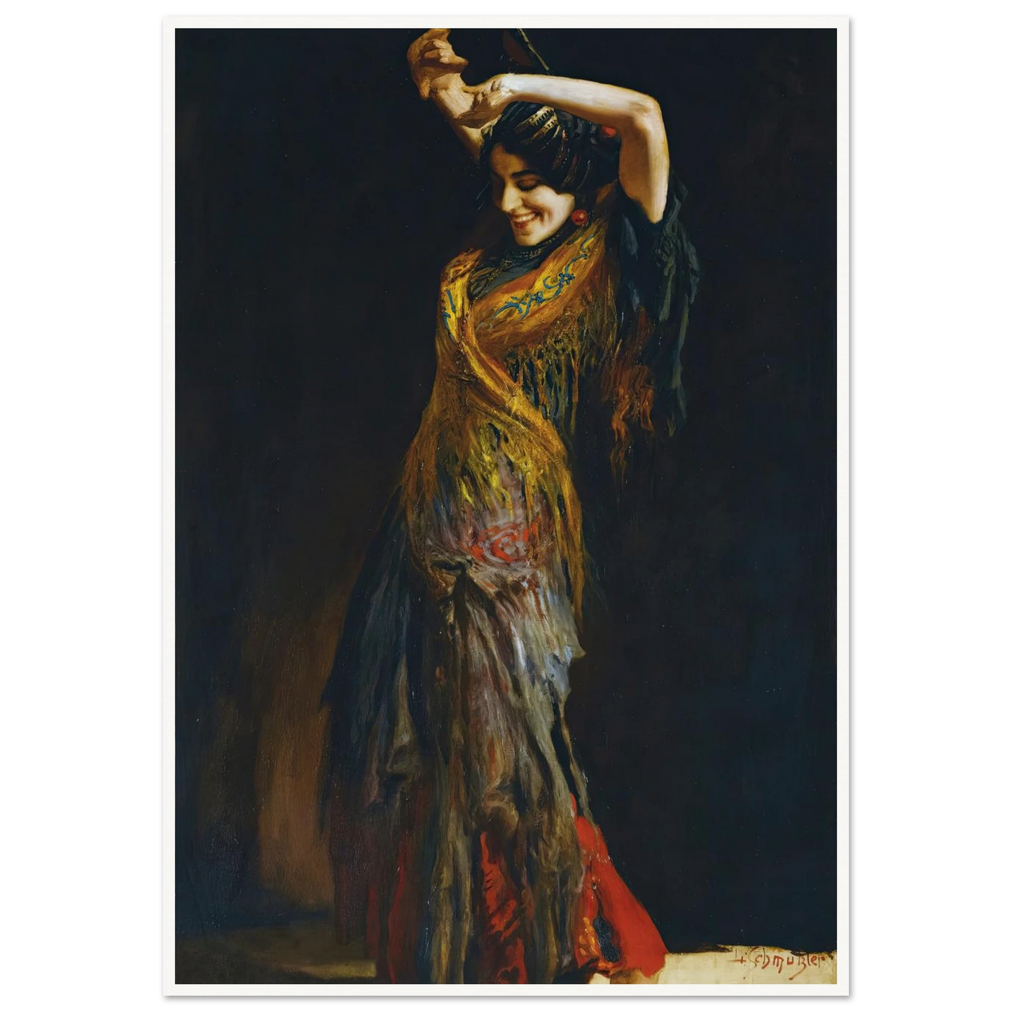 The Flamenco Dancer Art Print | Leopold Schmutzler - Framed Poster - 70x100 cm / 28x40″ - Black frame