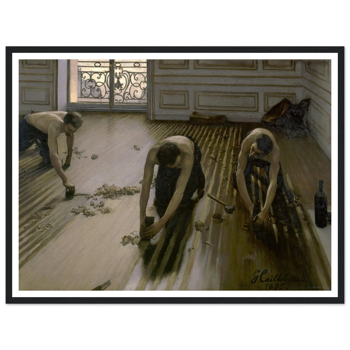 The Floor Planers (1875) Art Print | Gustave Caillebotte - Framed Poster - 30x40 cm / 12x16″ - Black frame